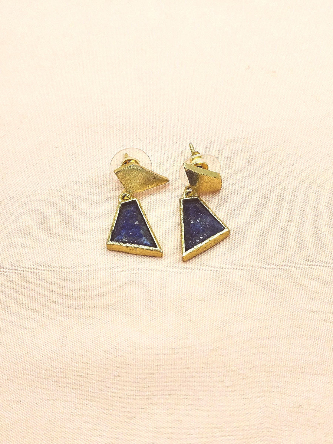 Artisan Handcrafted Gold Plated Lapis Gemstone Statement Dangle Earrings for Women