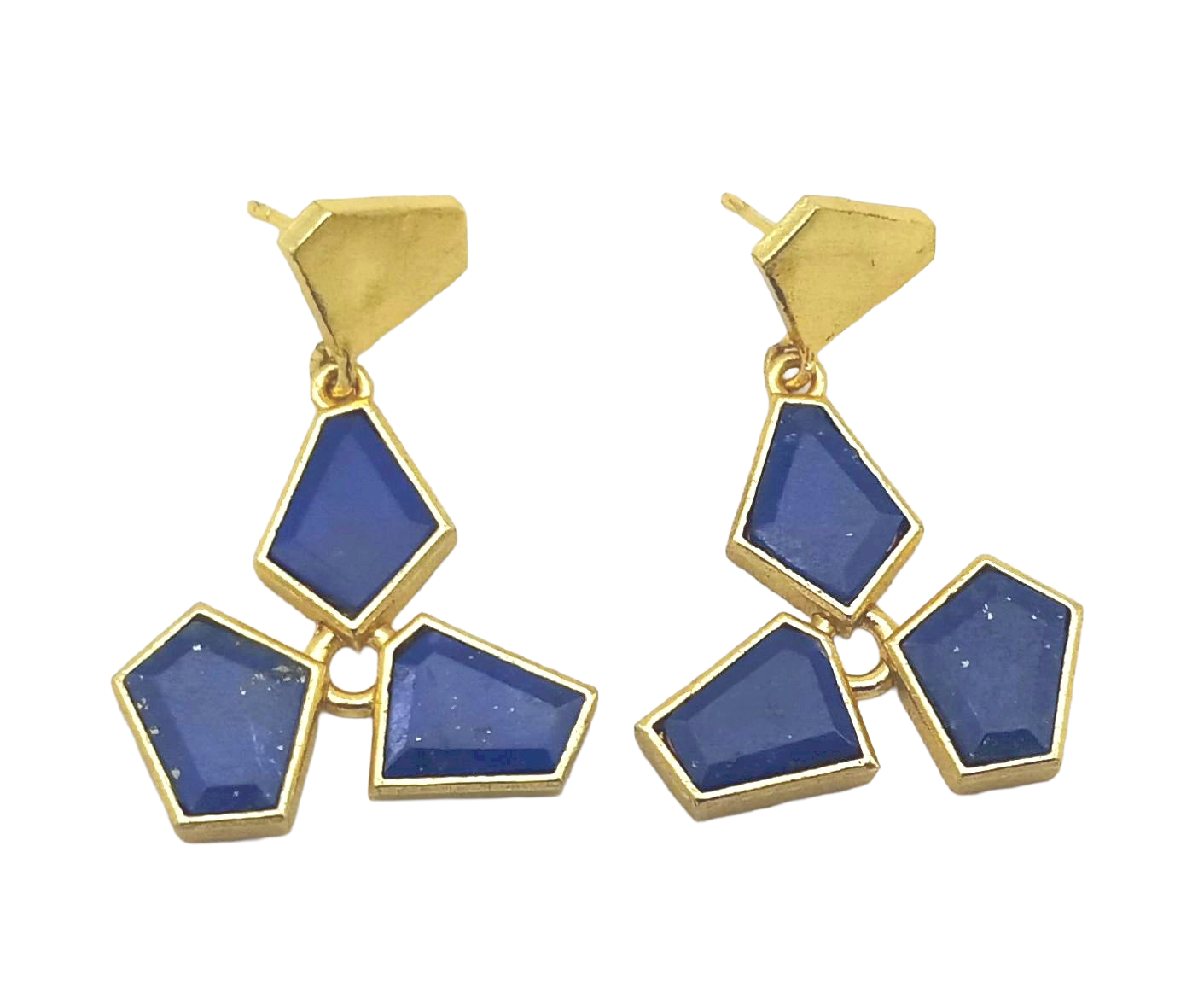 Modern Gold Plated Lapis Geometric Earrings – Lightweight Designer Jewelry