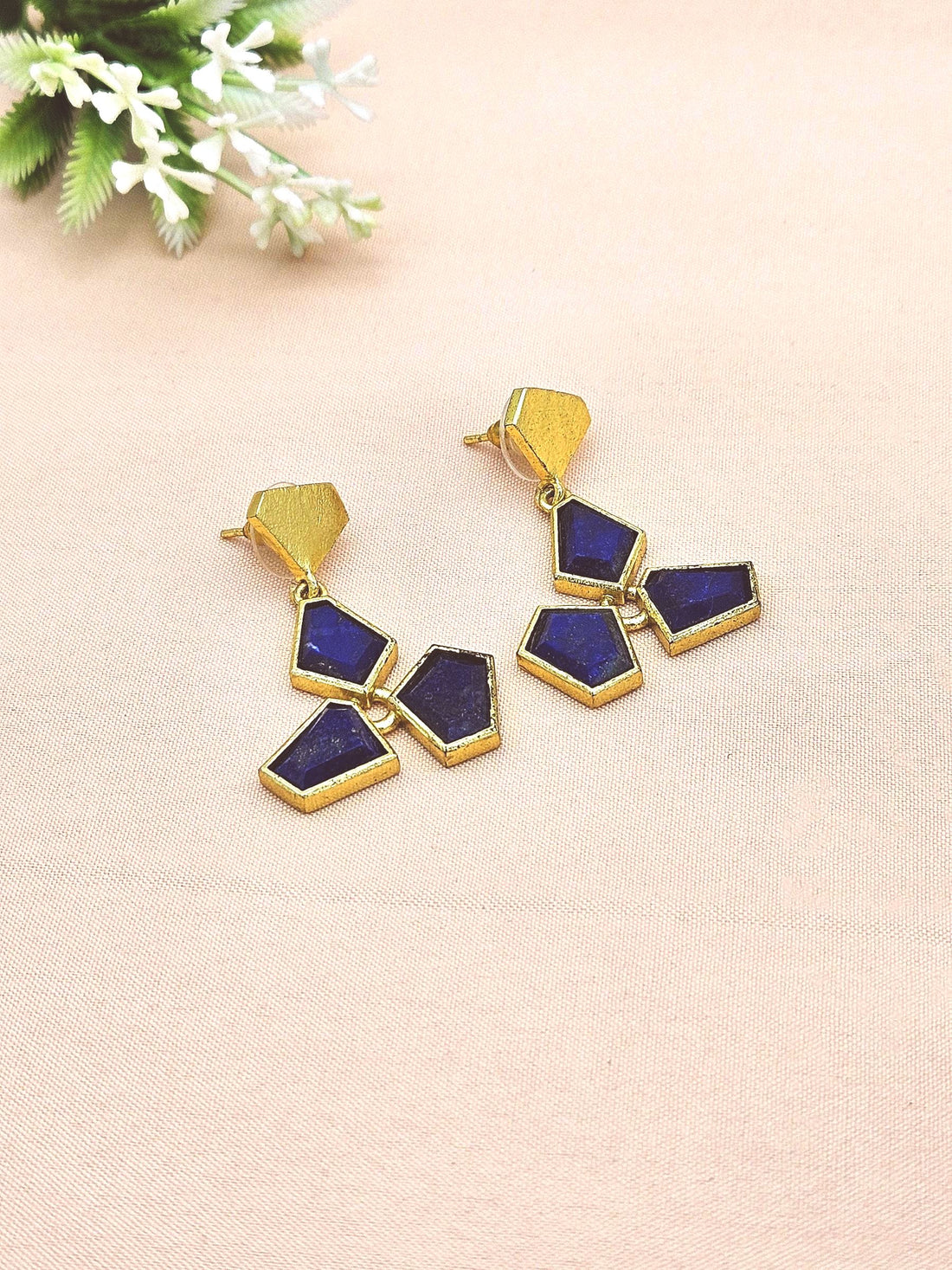 Modern Gold Plated Lapis Geometric Earrings – Lightweight Designer Jewelry