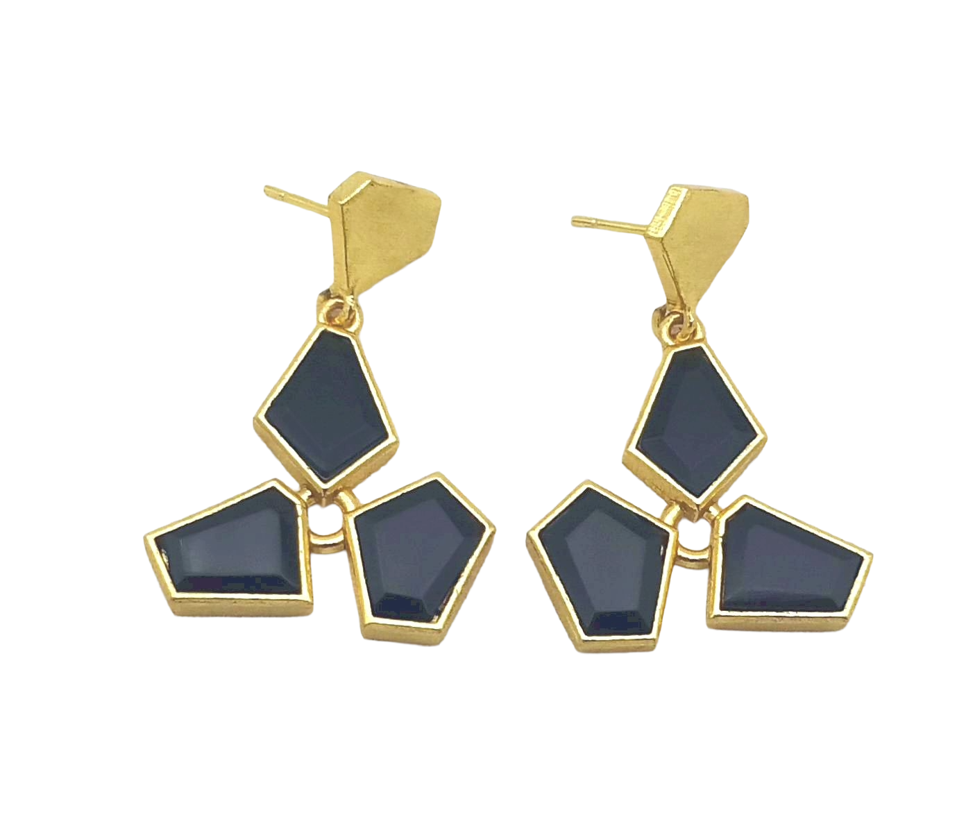 Gorgeous Handcrafted Gold Plated Black Onyx Geometric Designer Lightweight Dangle Earrings