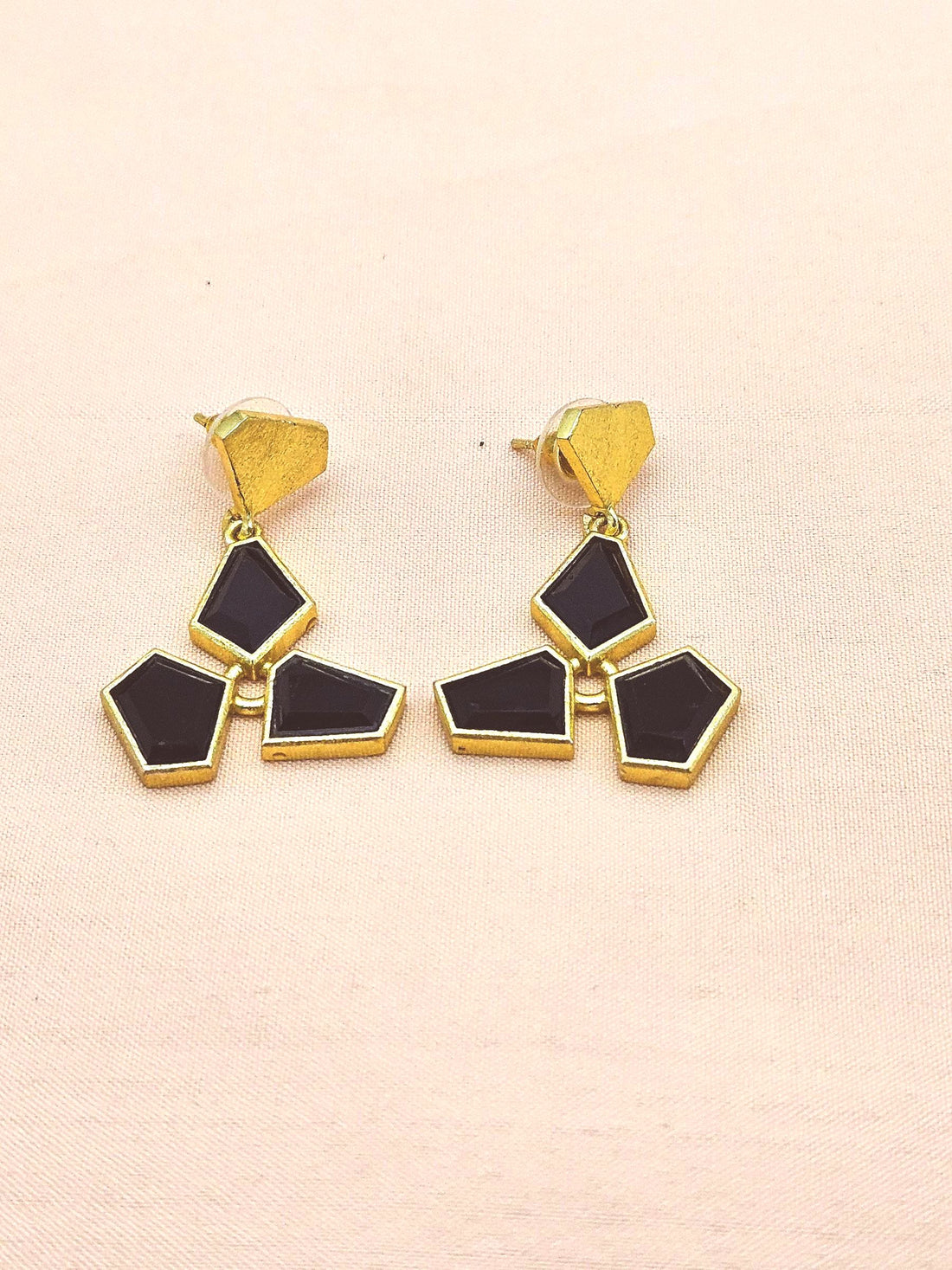 Gorgeous Handcrafted Gold Plated Black Onyx Geometric Designer Lightweight Dangle Earrings