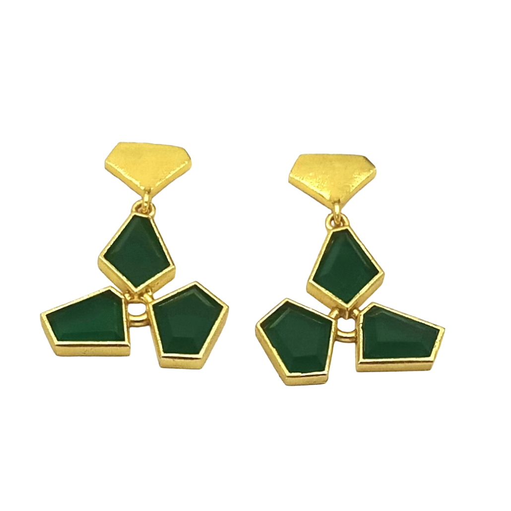 Handmade Gold Plated Green Onyx Gemstone Lightweight Dangle Earrings