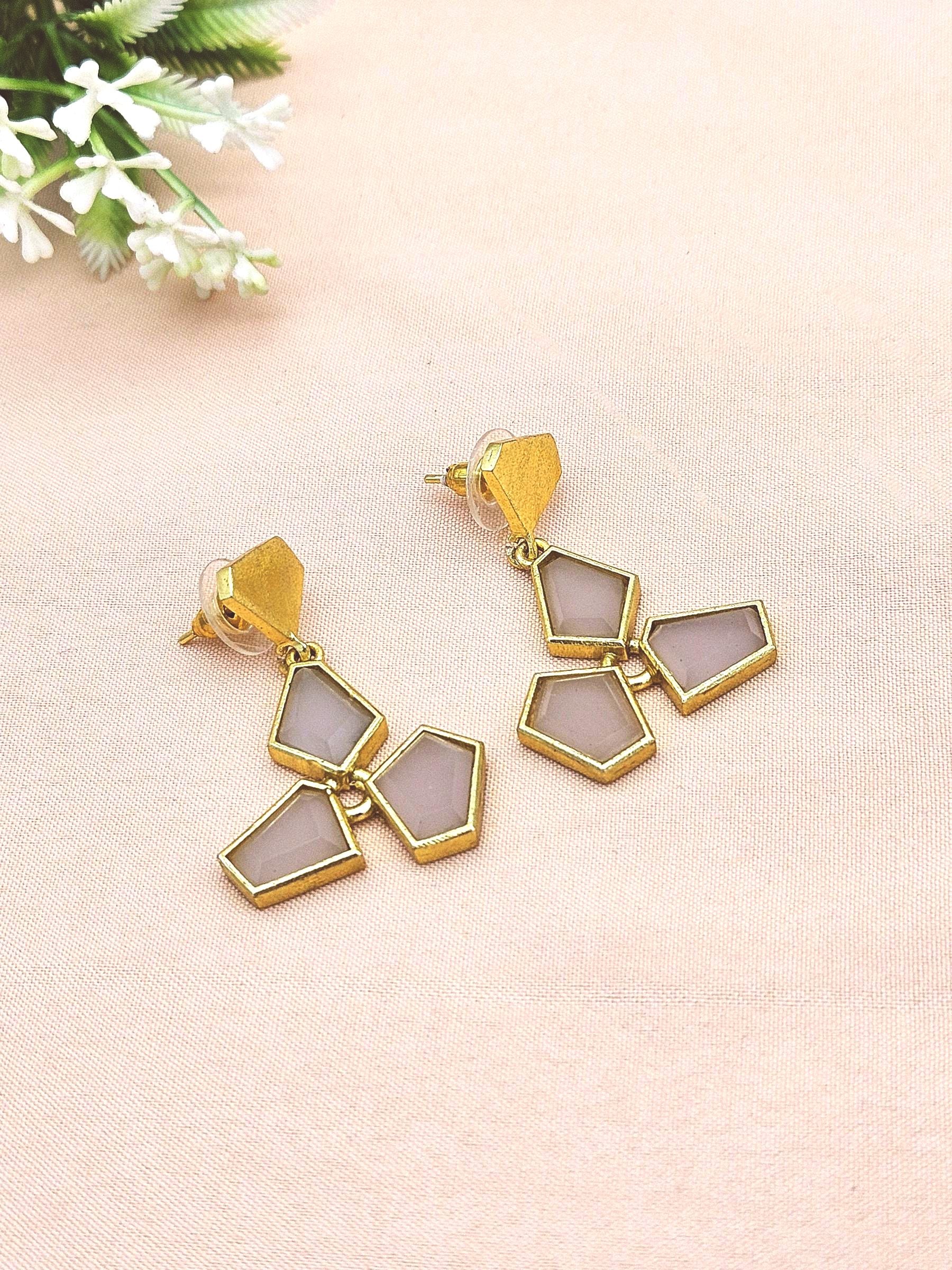 Elegant Gold Plated Rose Quartz Geometric Drop Earrings for Women