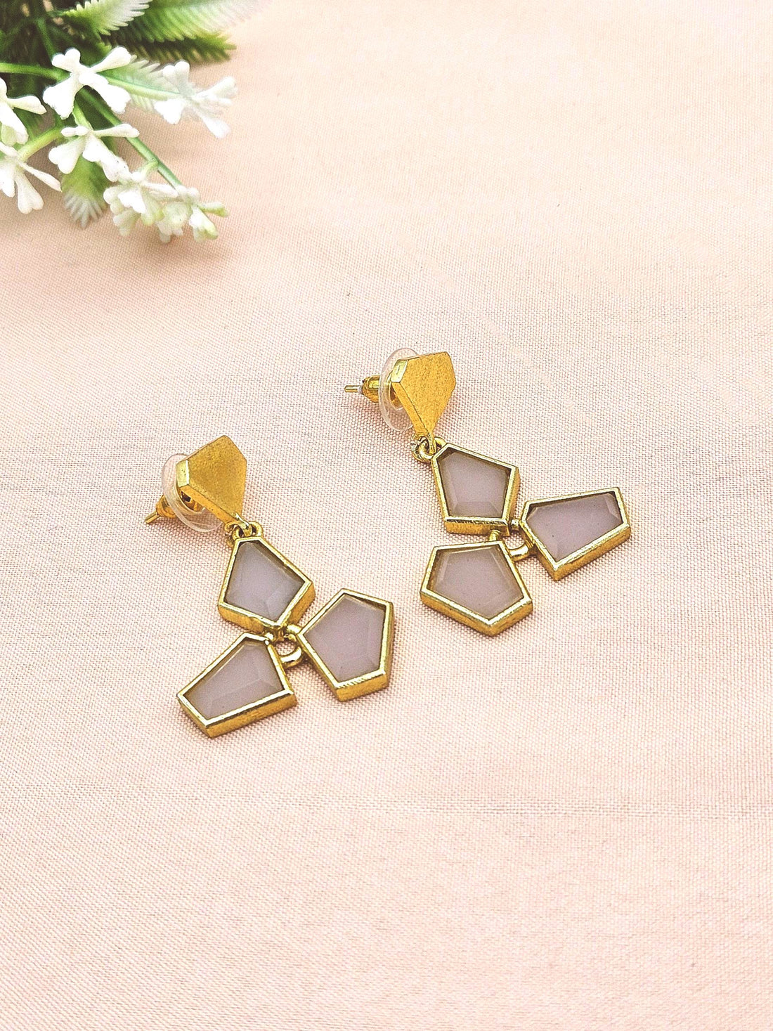 Elegant Gold Plated Rose Quartz Geometric Drop Earrings for Women