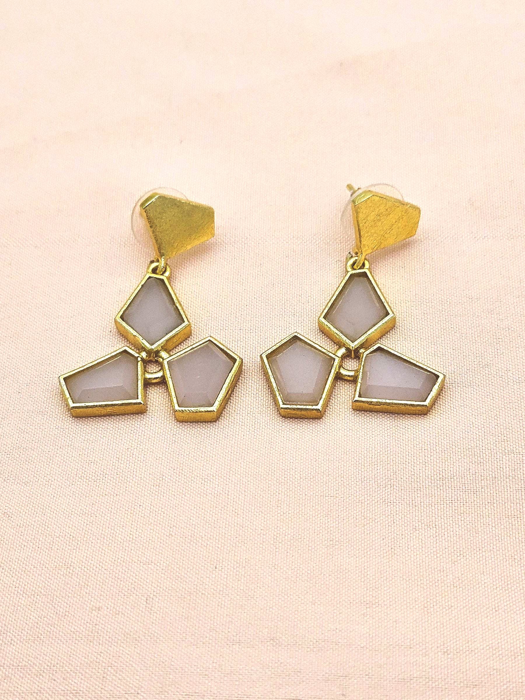Elegant Gold Plated Rose Quartz Geometric Drop Earrings for Women