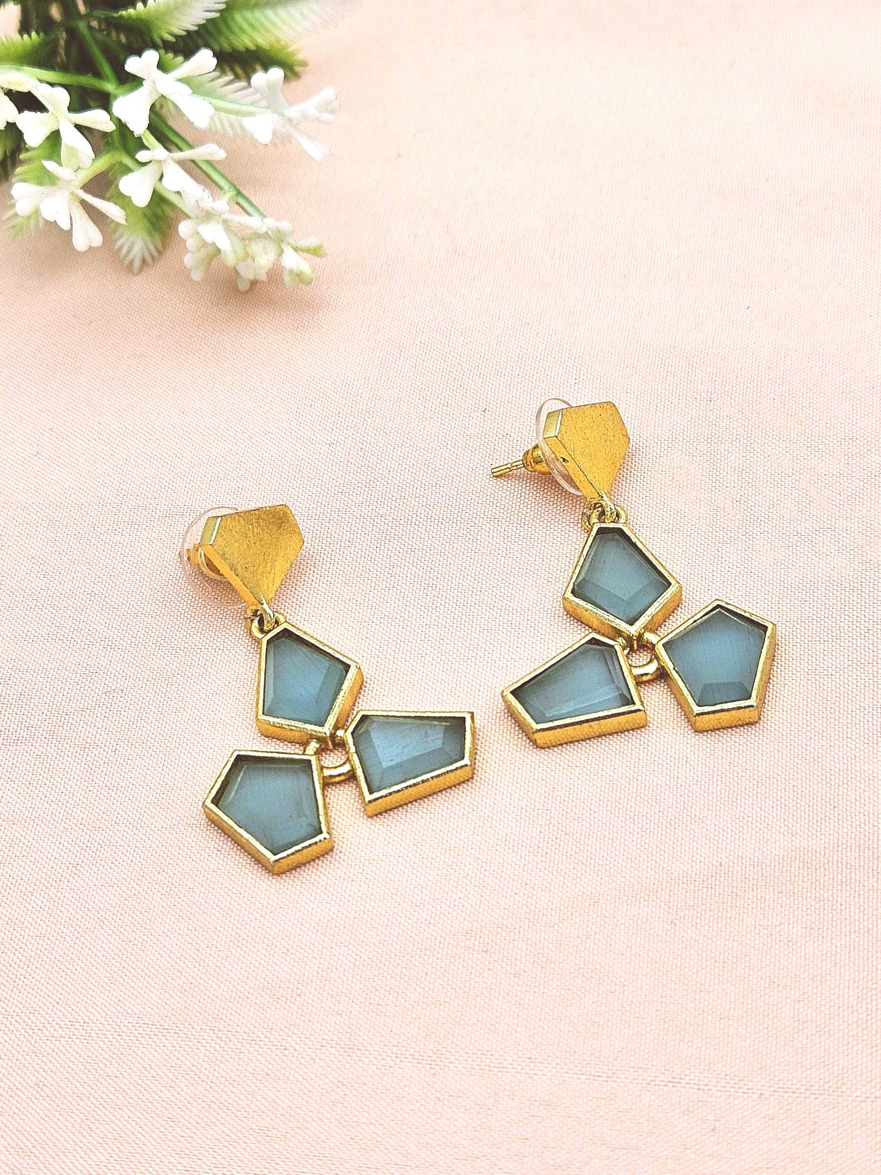Trendy Geometric Aquamarine Gold Plated Fashion Earrings for Women