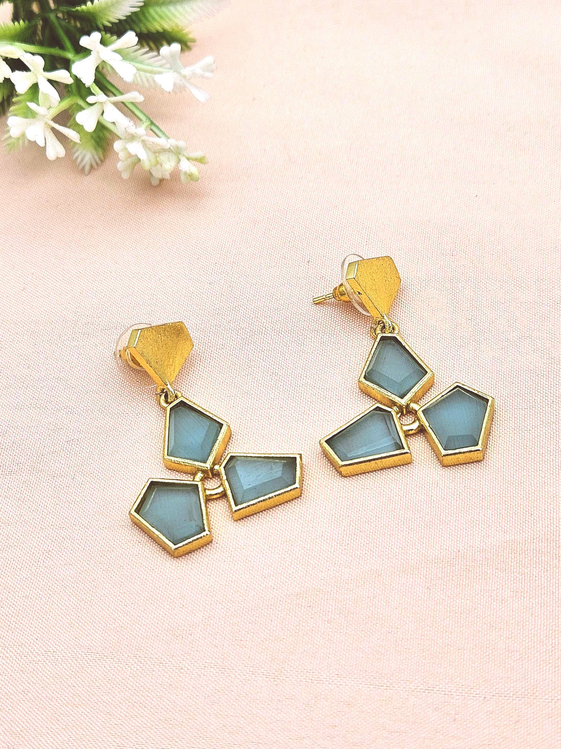 Trendy Geometric Aquamarine Gold Plated Fashion Earrings for Women