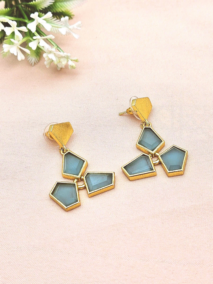 Trendy Geometric Aquamarine Gold Plated Fashion Earrings for Women