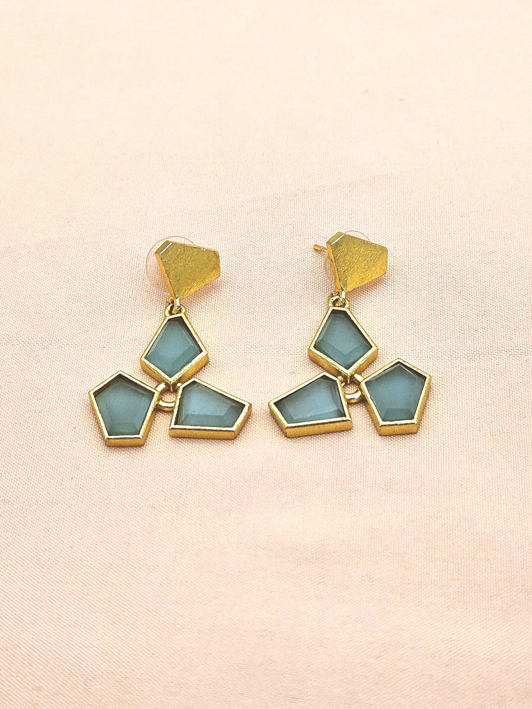 Trendy Geometric Aquamarine Gold Plated Fashion Earrings for Women