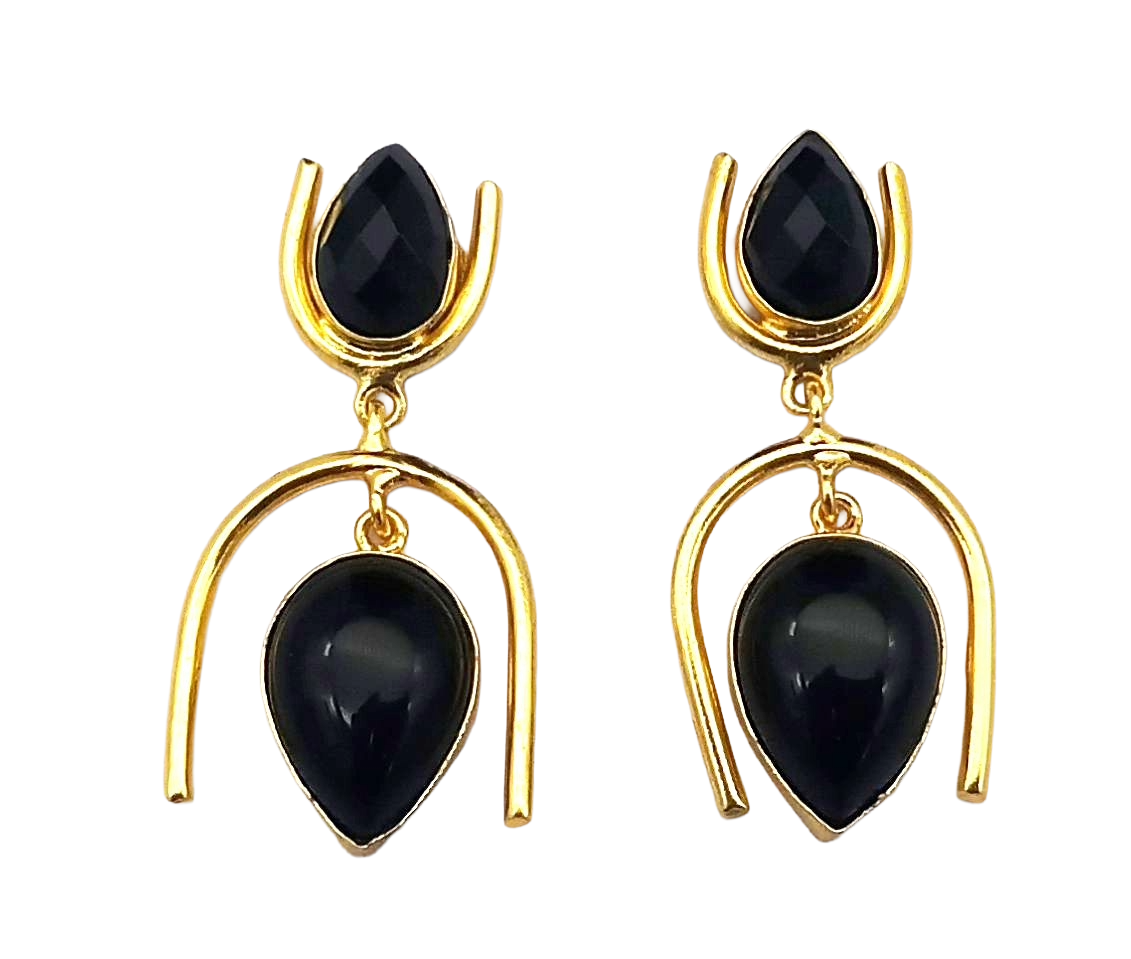 Stylish Gold Plated Black Onyx Dangle Earrings – Lightweight Designer Jewelry