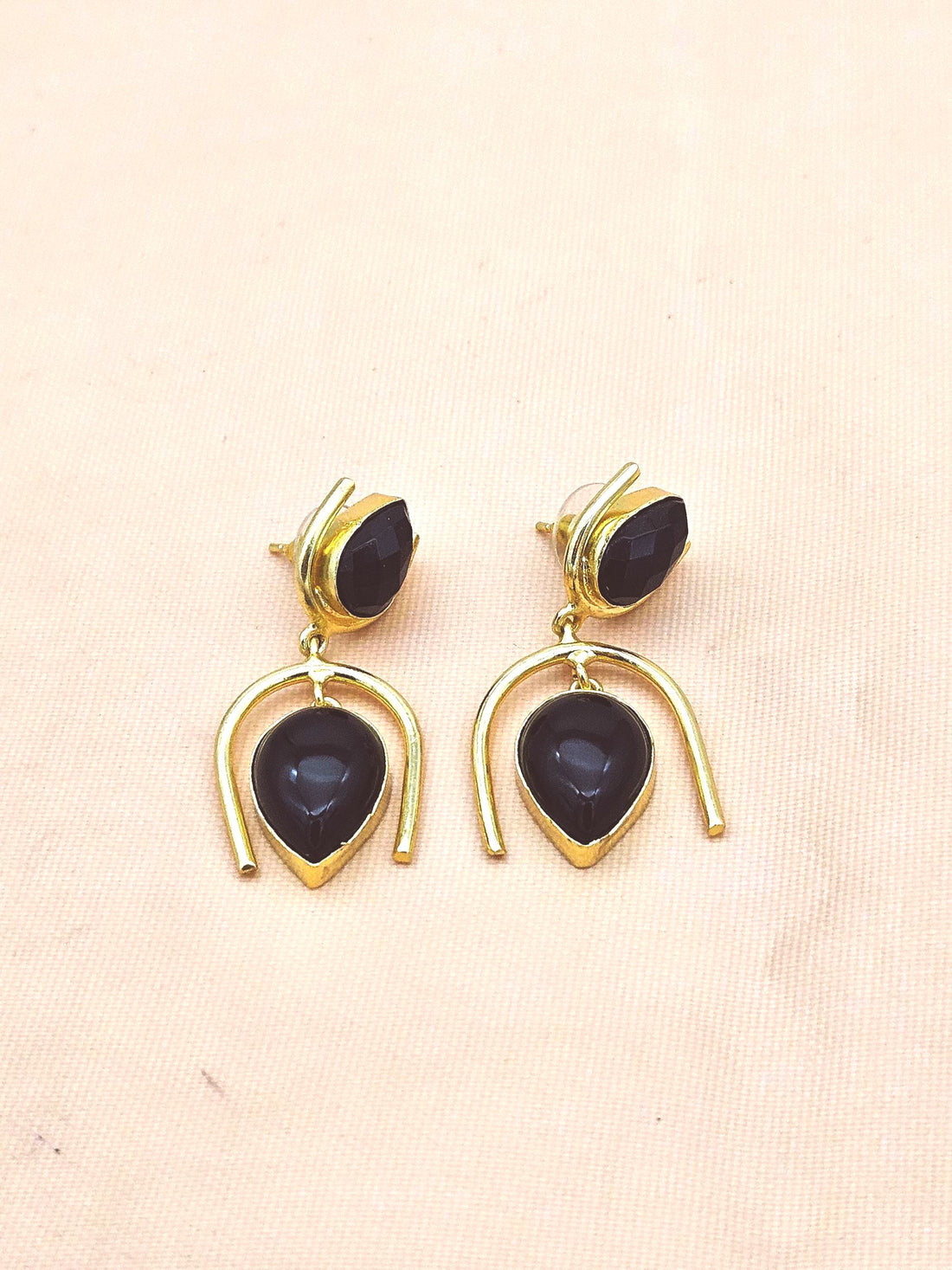Stylish Gold Plated Black Onyx Dangle Earrings – Lightweight Designer Jewelry