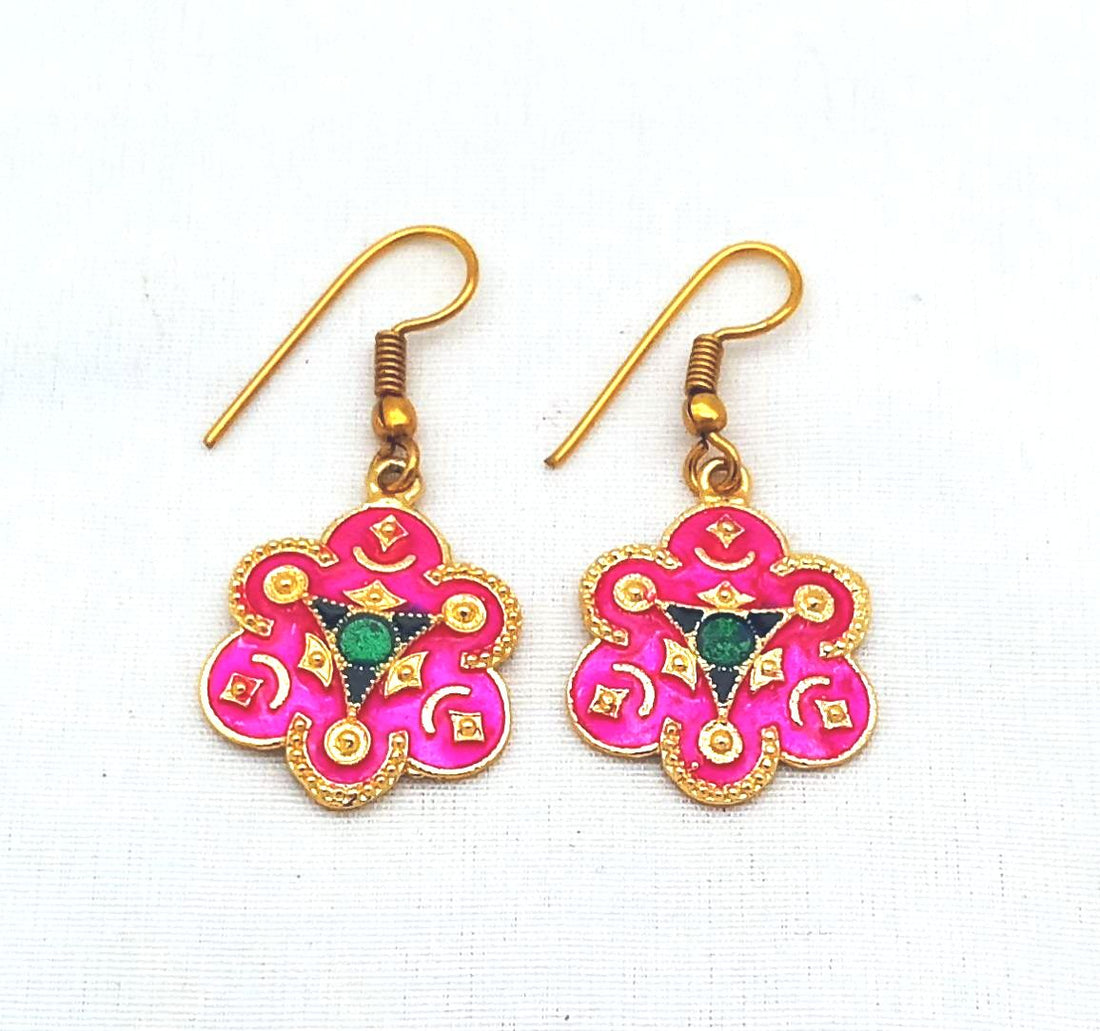 Handcrafted Gold Plated Enamel Work Designer Dangle Earrings for Women