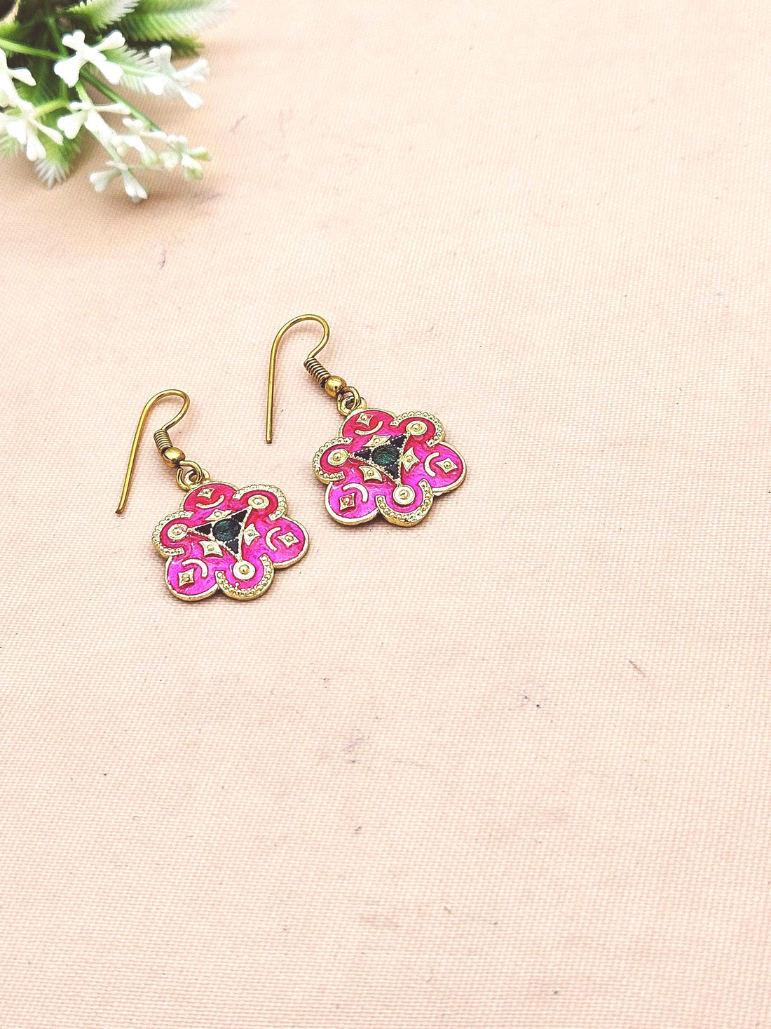 Handcrafted Gold Plated Enamel Work Designer Dangle Earrings for Women