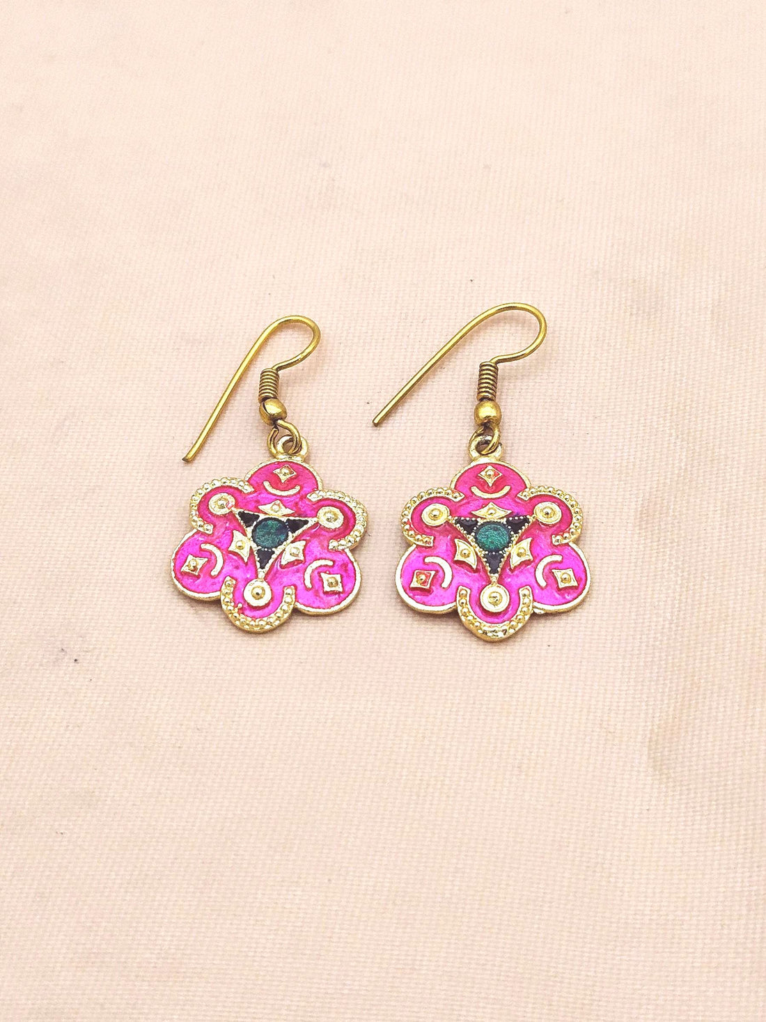 Handcrafted Gold Plated Enamel Work Designer Dangle Earrings for Women