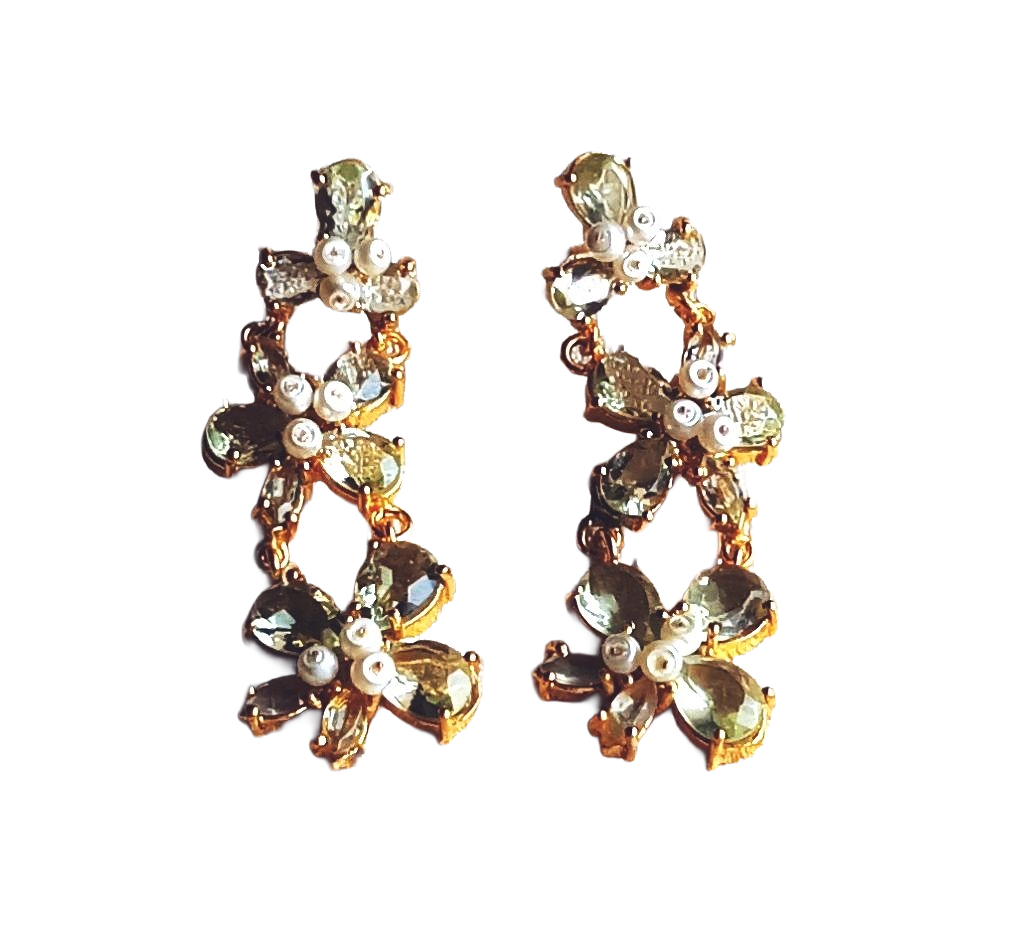 Handcrafted 18 Ct Gold Plated Green Amethyst Hydro Quartz & Glass Beads Dangle Earrings for Women