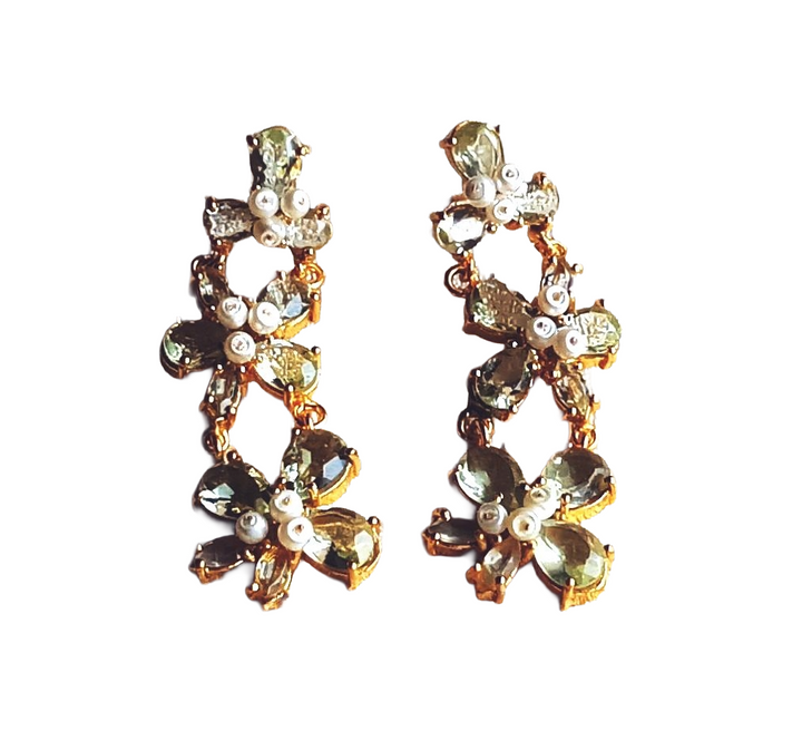 Handcrafted 18 Ct Gold Plated Green Amethyst Hydro Quartz & Glass Beads Dangle Earrings for Women