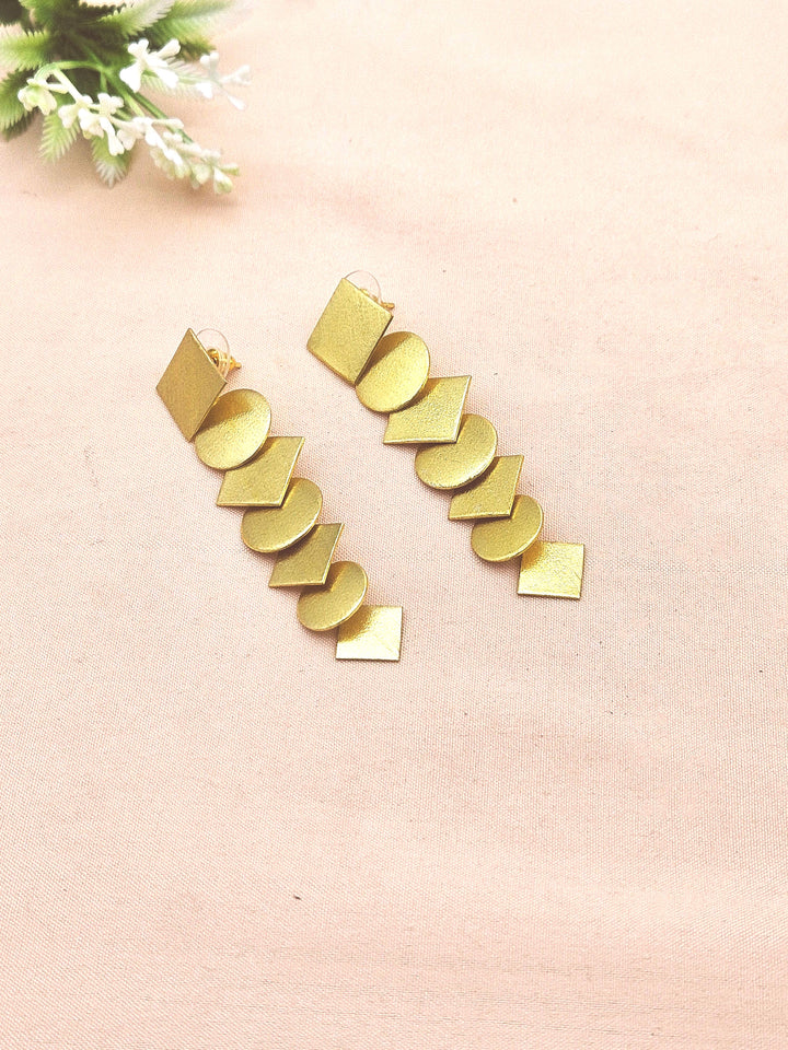 Handcrafted Gold Plated Chips Designer Long Dangle Earrings for Women | Elegant Drop Fashion Jewelry Gift