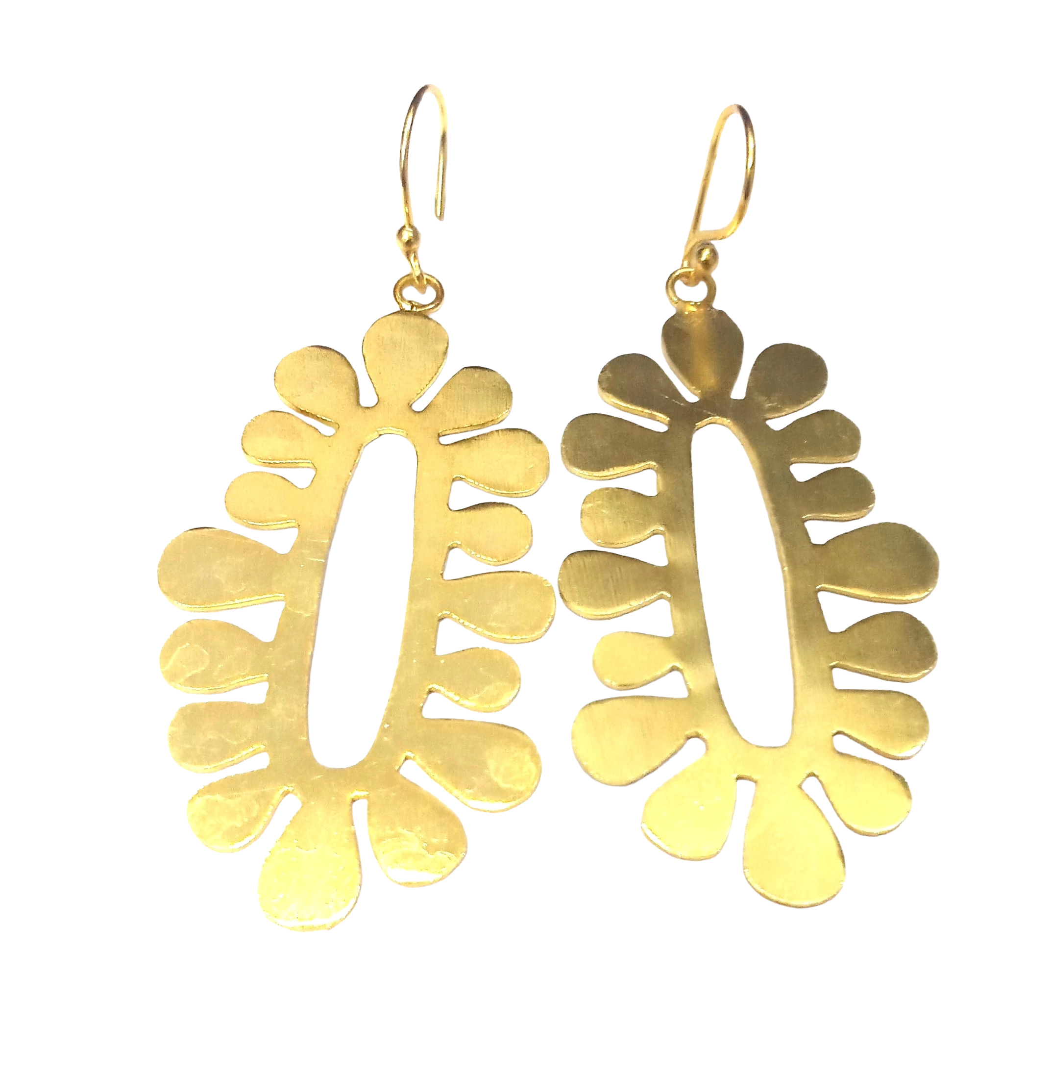 Contemporary Handmade Gold Plated Plain Statement Leaf Designer Drop Earrings