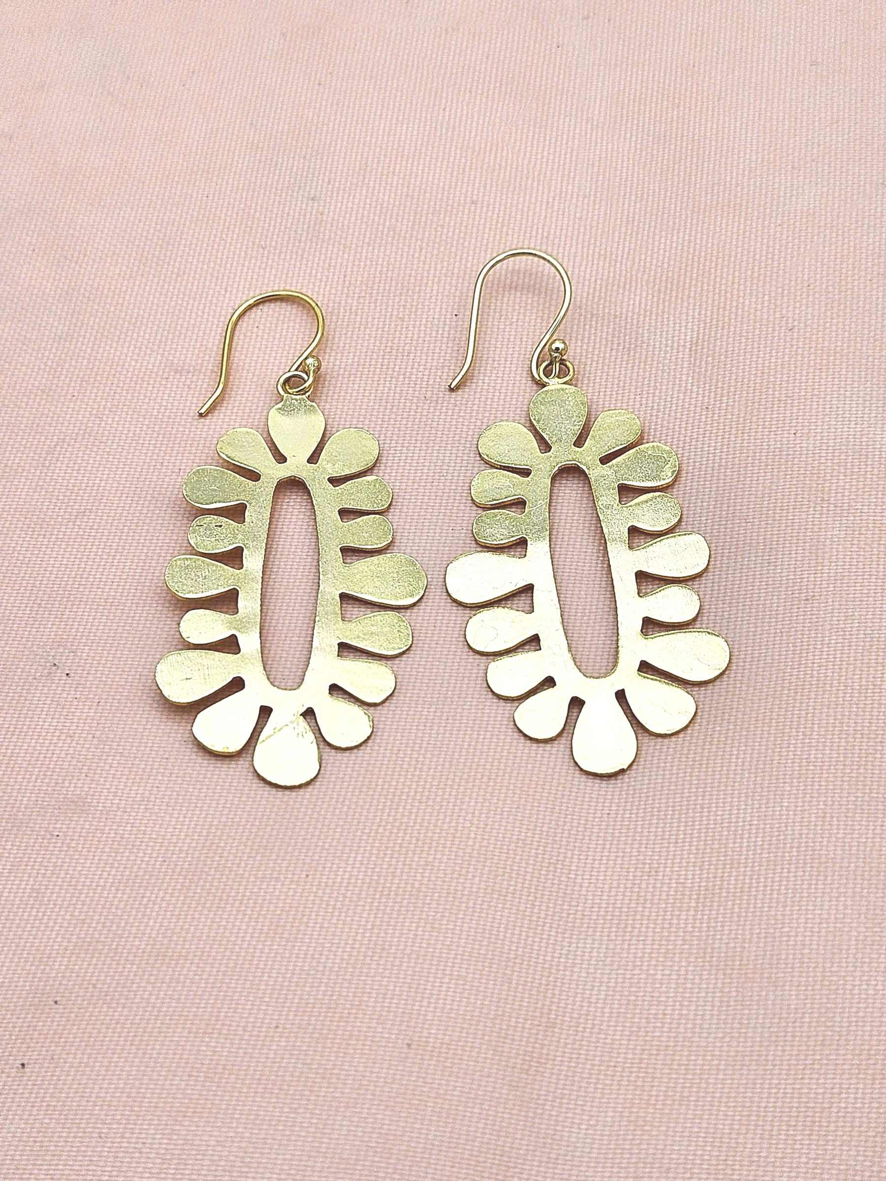 Contemporary Handmade Gold Plated Plain Statement Leaf Designer Drop Earrings