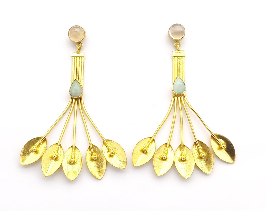 Handcrafted Rose Quartz & Amazonite Designer Drop Earrings – Gold Plated Jewelry