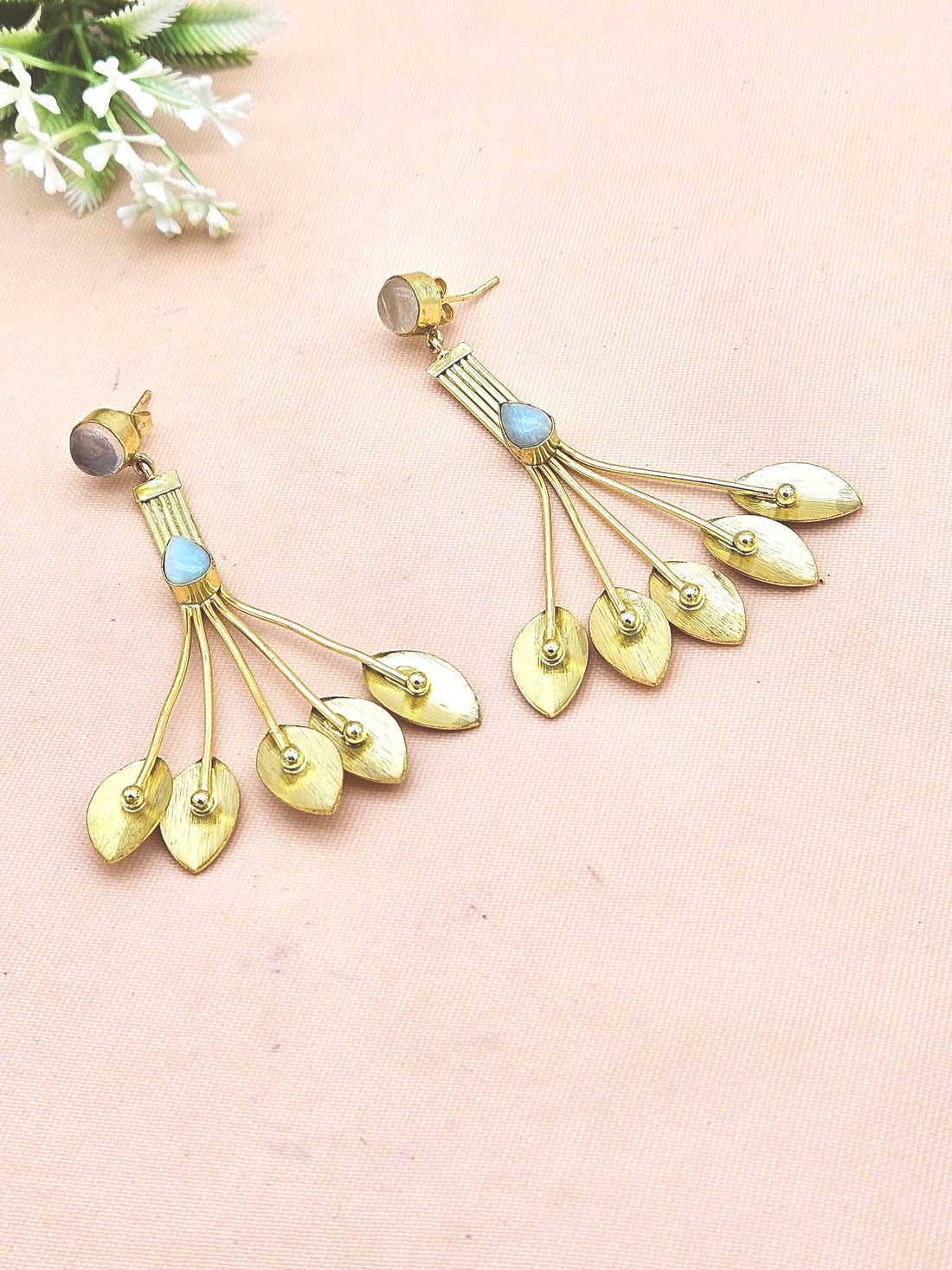 Handcrafted Rose Quartz & Amazonite Designer Drop Earrings – Gold Plated Jewelry