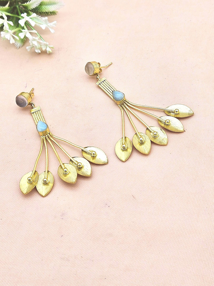 Handcrafted Rose Quartz & Amazonite Designer Drop Earrings – Gold Plated Jewelry