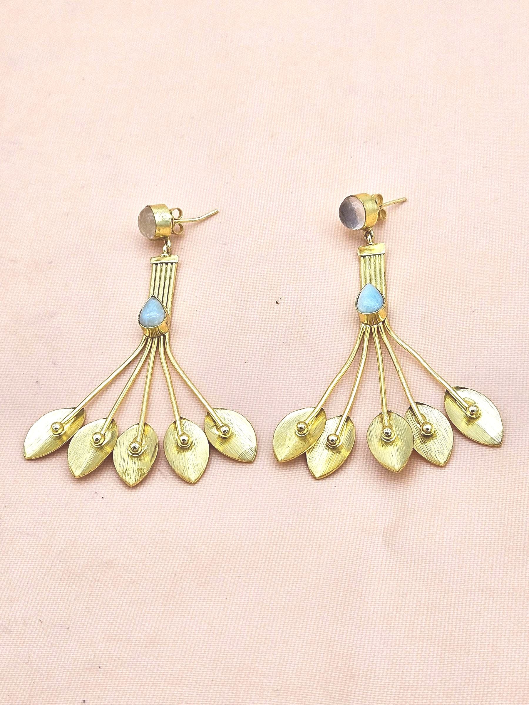 Handcrafted Rose Quartz & Amazonite Designer Drop Earrings – Gold Plated Jewelry