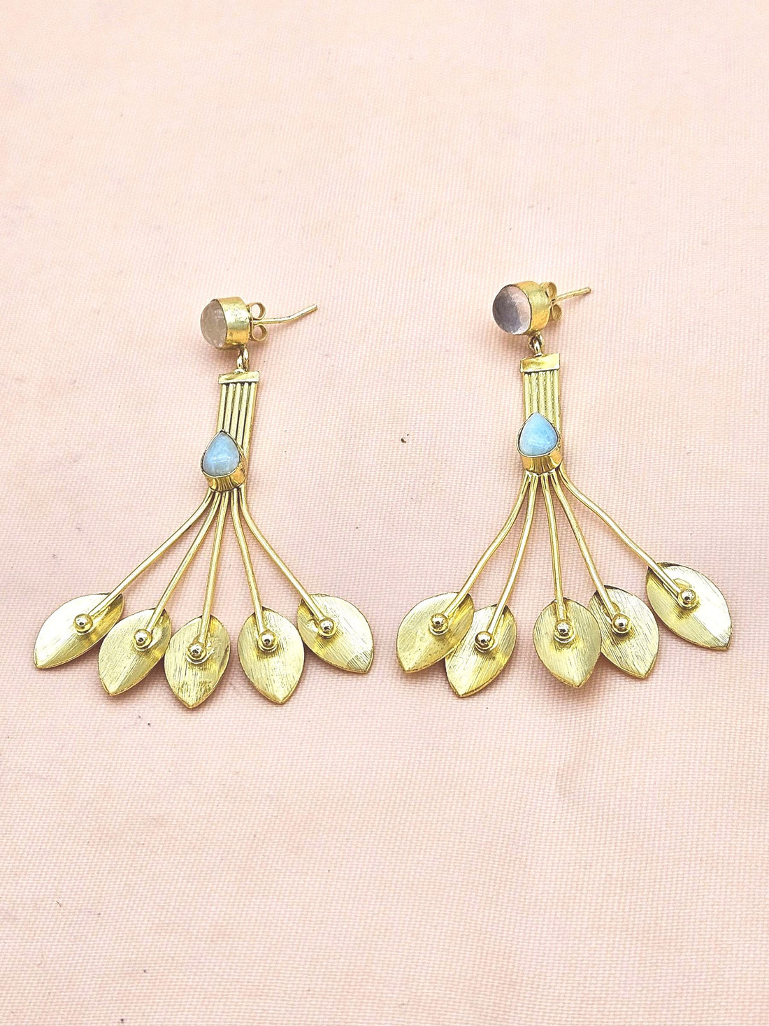 Handcrafted Rose Quartz & Amazonite Designer Drop Earrings – Gold Plated Jewelry
