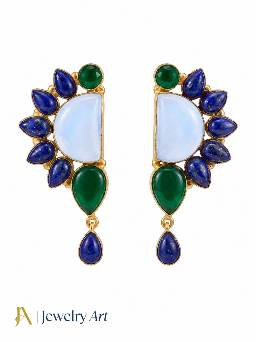 Handmade Lapis-Chalcedony-Green Onyx Multi Gemstone Party Wear Earrings