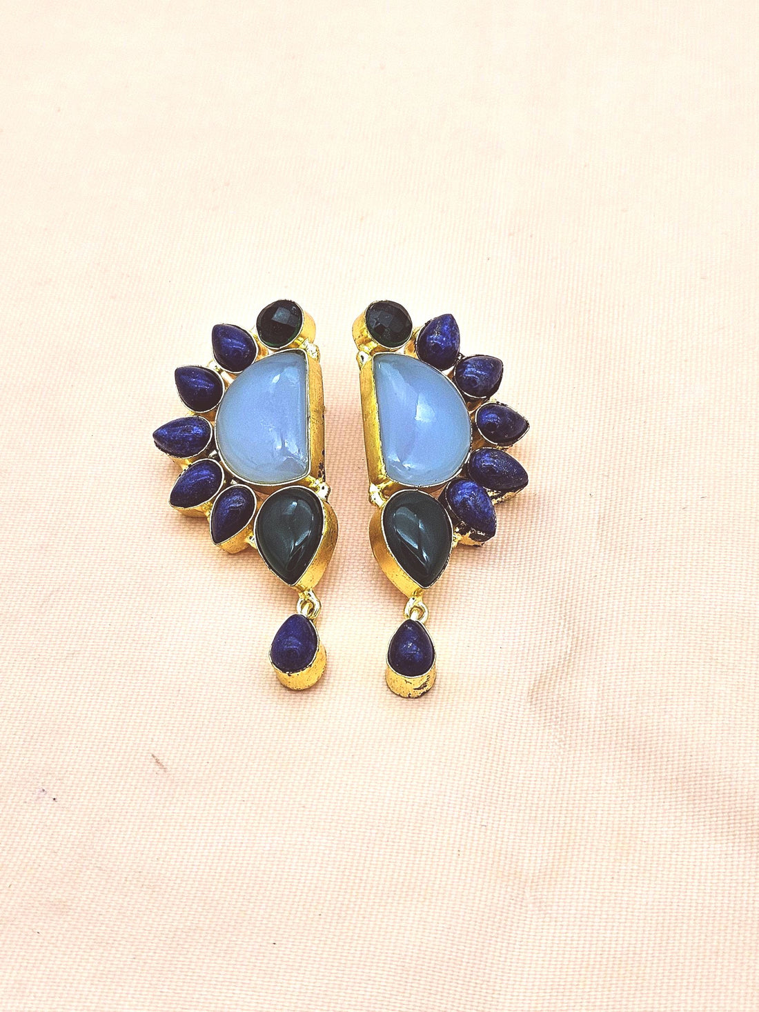 Handmade Lapis-Chalcedony-Green Onyx Multi Gemstone Party Wear Earrings