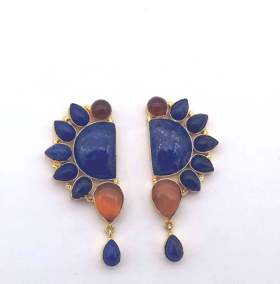 Handcrafted Gold Plated Lapis-Yellow Glass Multi Gemstone Amazing Designer Party Wear Dangle Drop Earrings