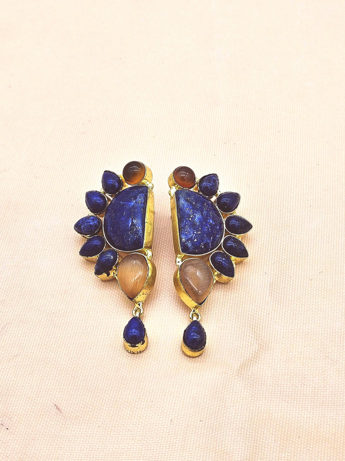 Handcrafted Gold Plated Lapis-Yellow Glass Multi Gemstone Amazing Designer Party Wear Dangle Drop Earrings