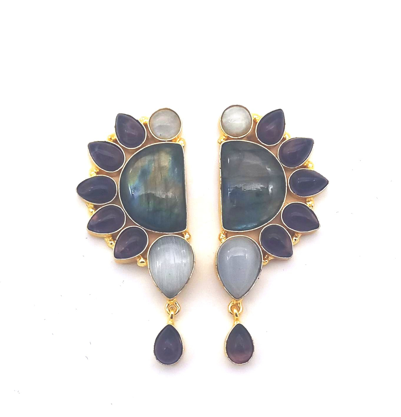 Premium Handcrafted Labradorite-Amethyst-Monalisa Designer Party Wear Drop Earrings