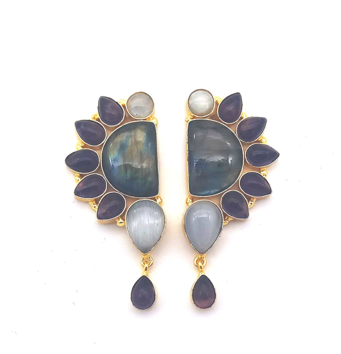 Premium Handcrafted Labradorite-Amethyst-Monalisa Designer Party Wear Drop Earrings