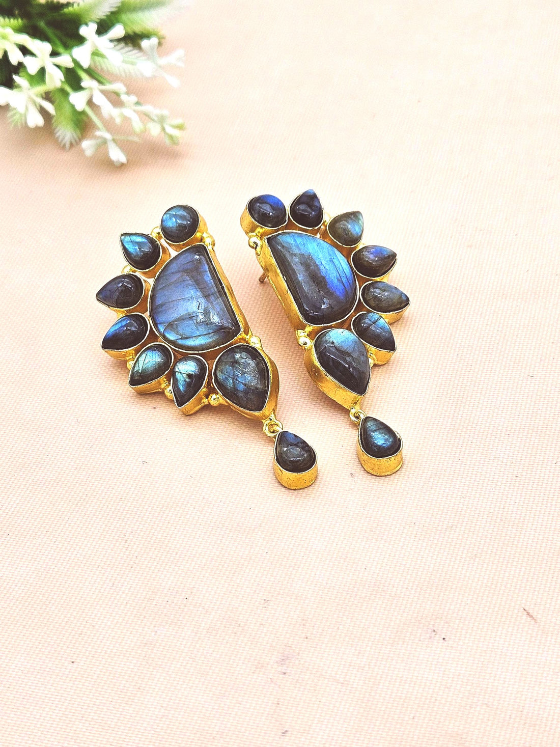 Contemporary Gold Plated Labradorite Multi Gemstone Party Wear Dangle Earrings