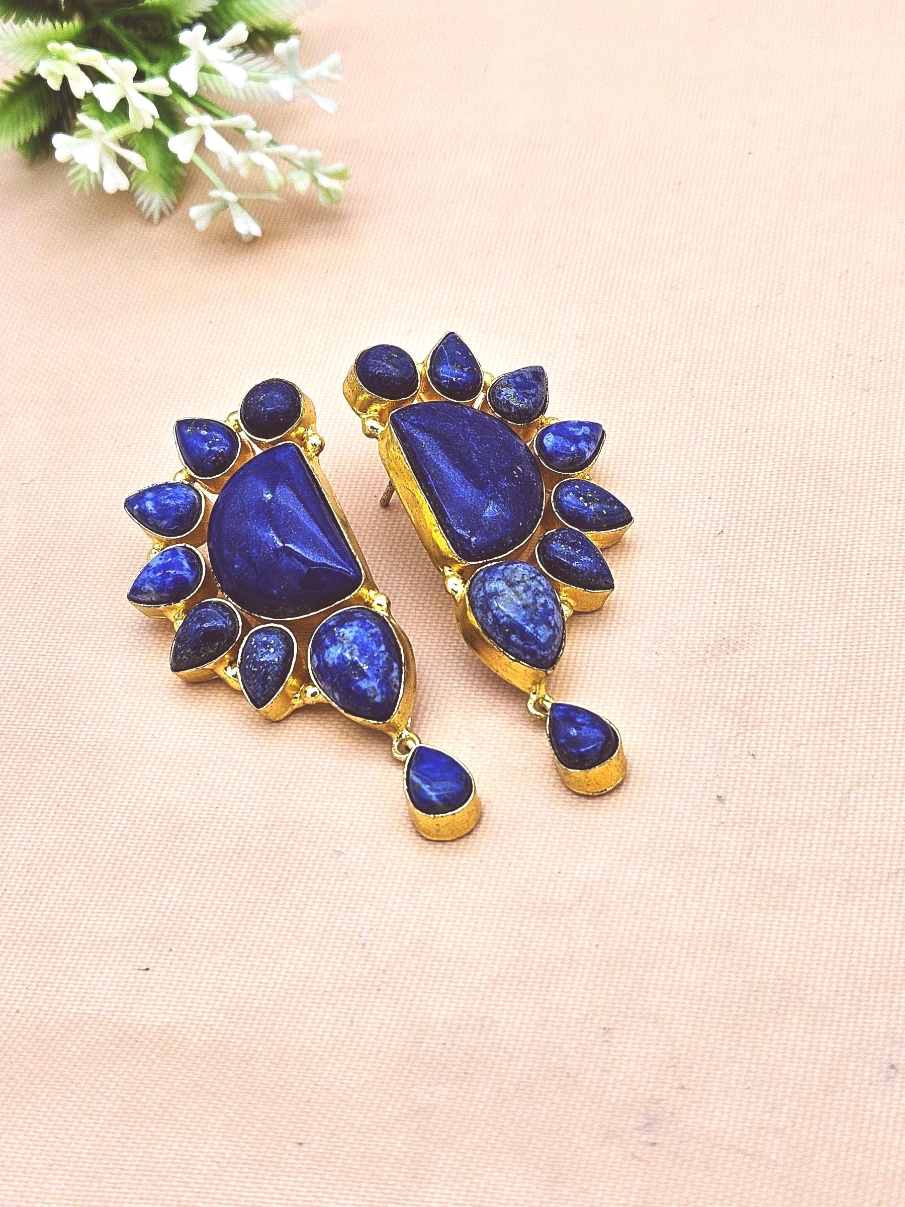 Stylish Gold Plated Lapis Multi Stone Designer Party Earrings for Women