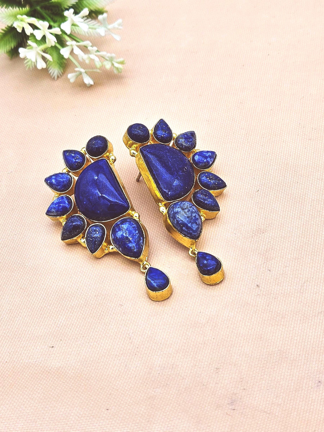 Stylish Gold Plated Lapis Multi Stone Designer Party Earrings for Women