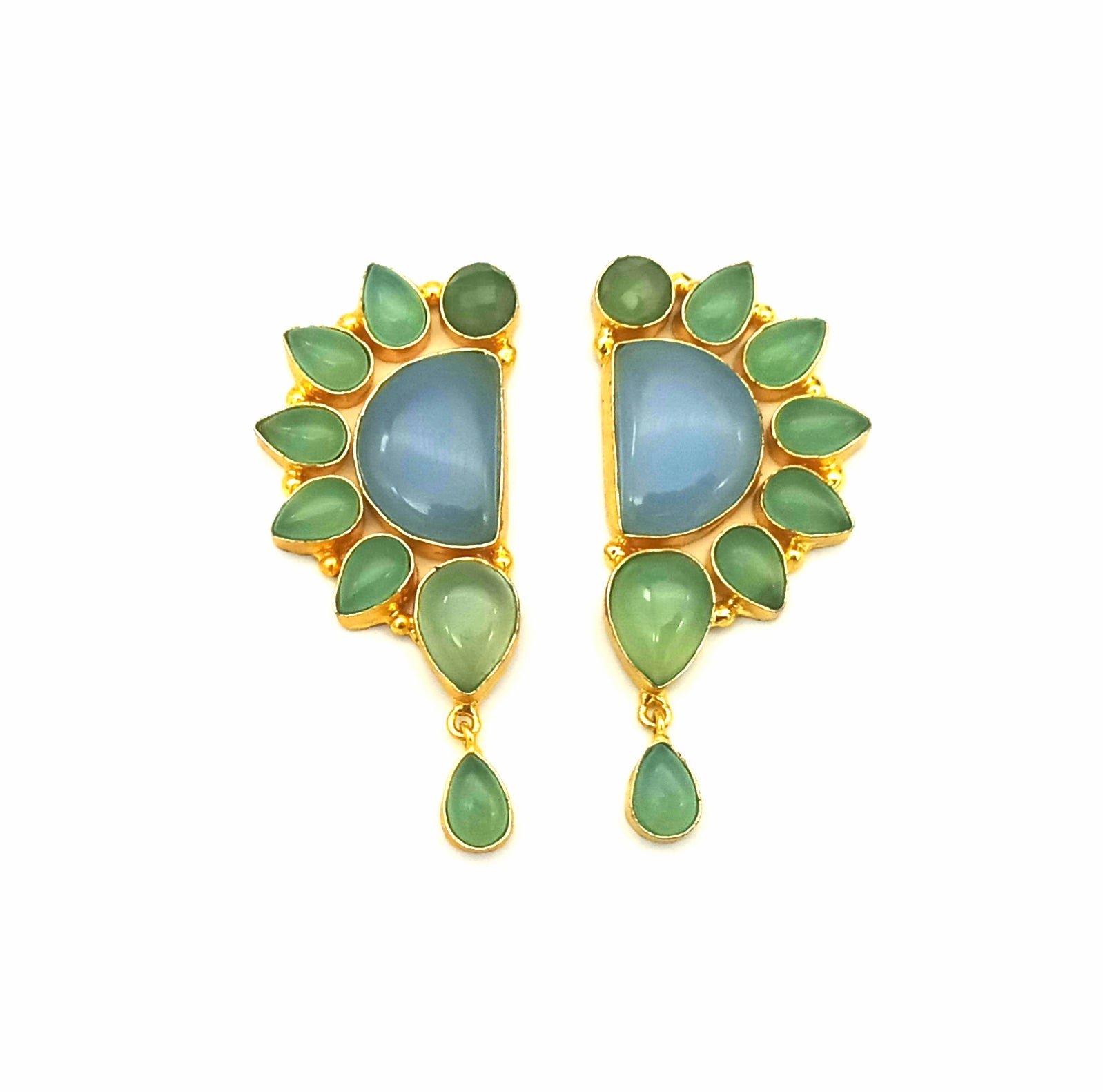 Premium Handcrafted Blue & Green Chalcedony Multi Gemstone Statement Dangle Earrings