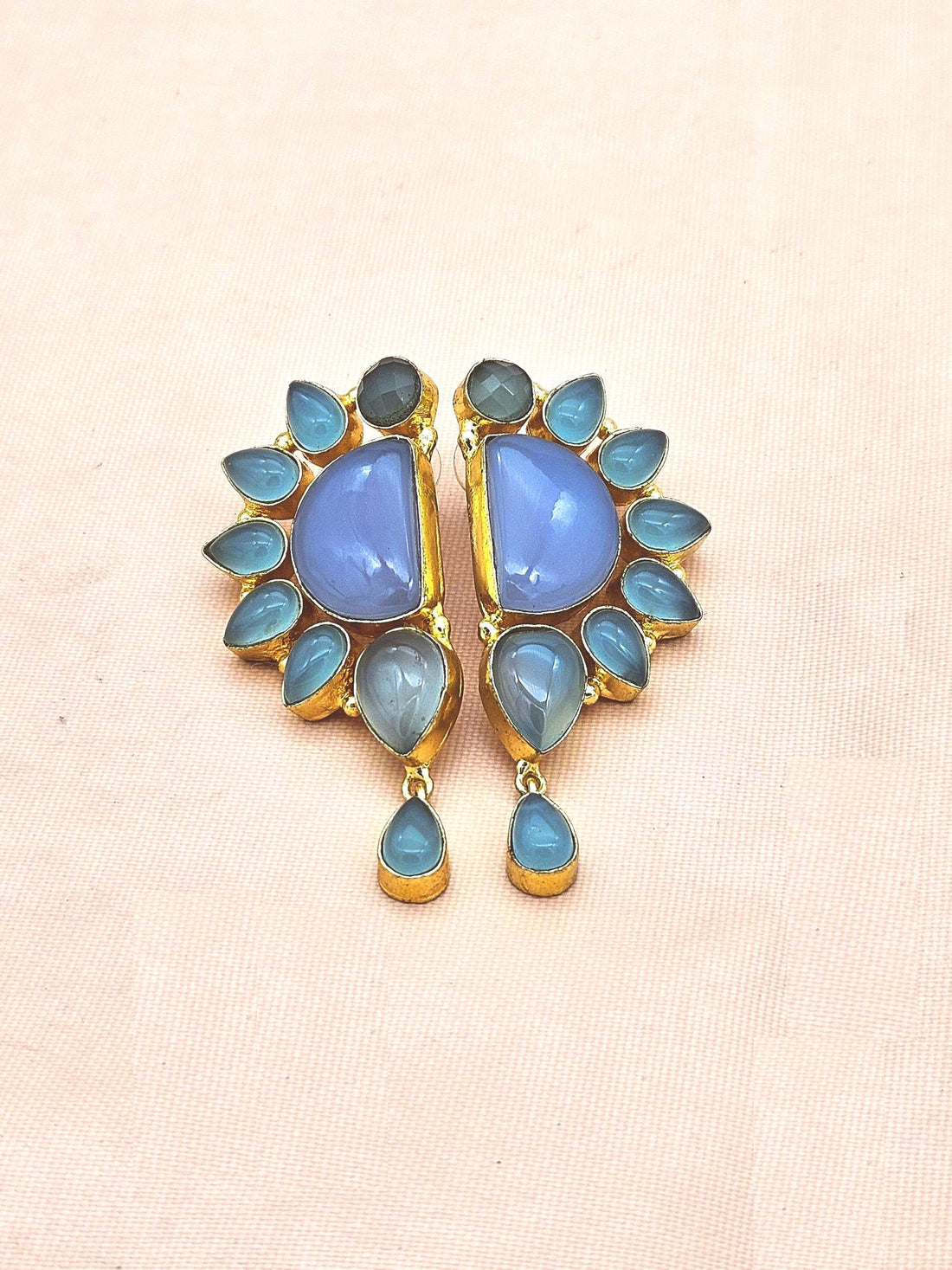 Premium Handcrafted Blue & Green Chalcedony Multi Gemstone Statement Dangle Earrings