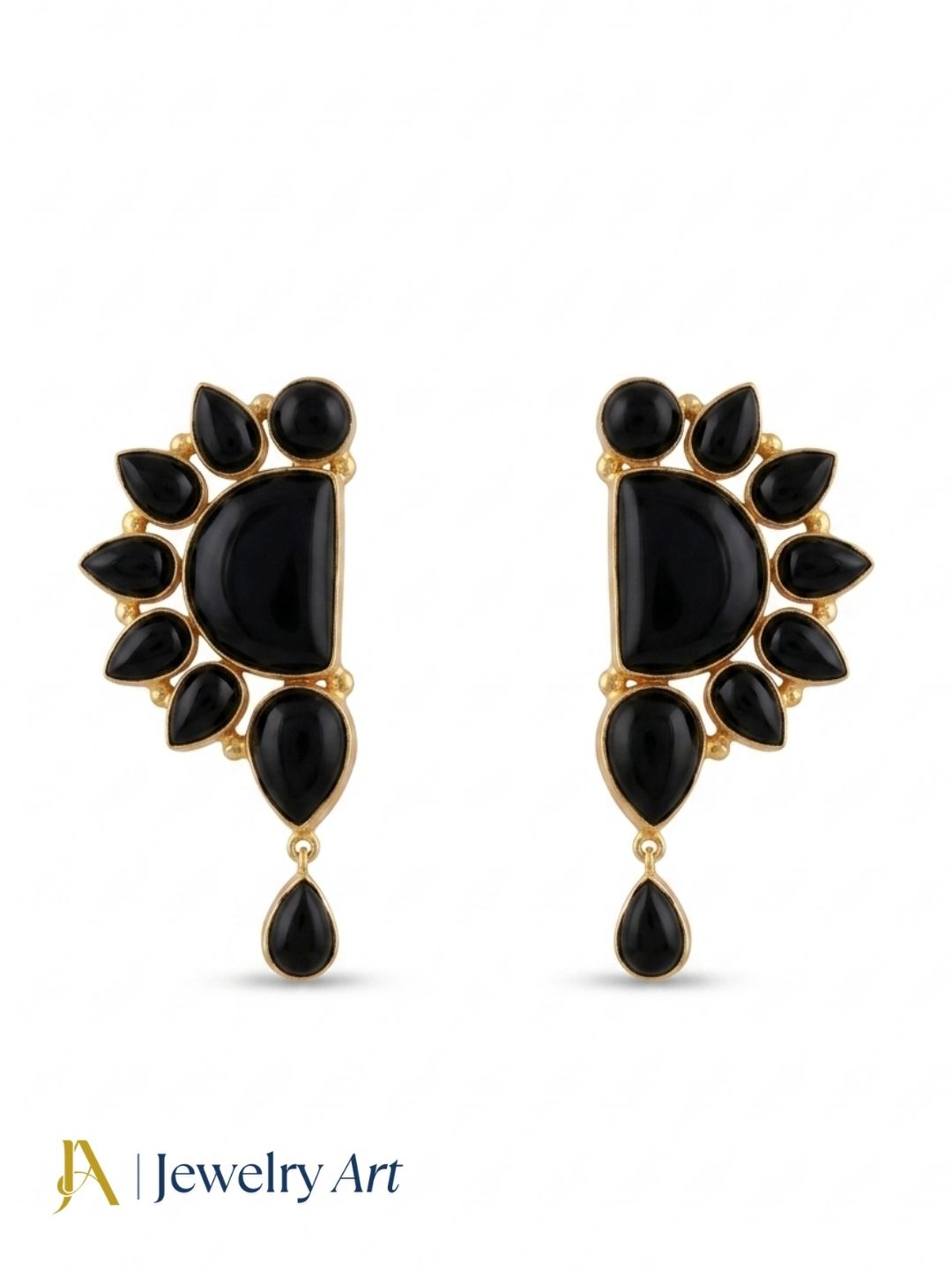 Premium Handcrafted Black Onyx Multi Gemstone Statement Dangle Earrings