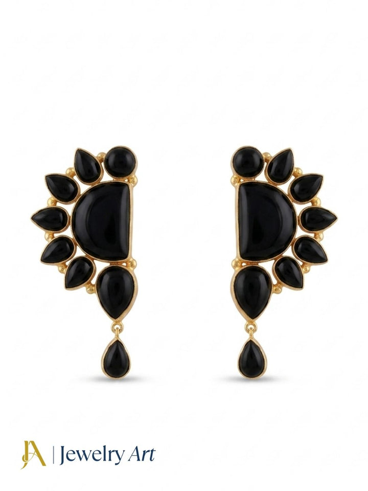 Premium Handcrafted Black Onyx Multi Gemstone Statement Dangle Earrings