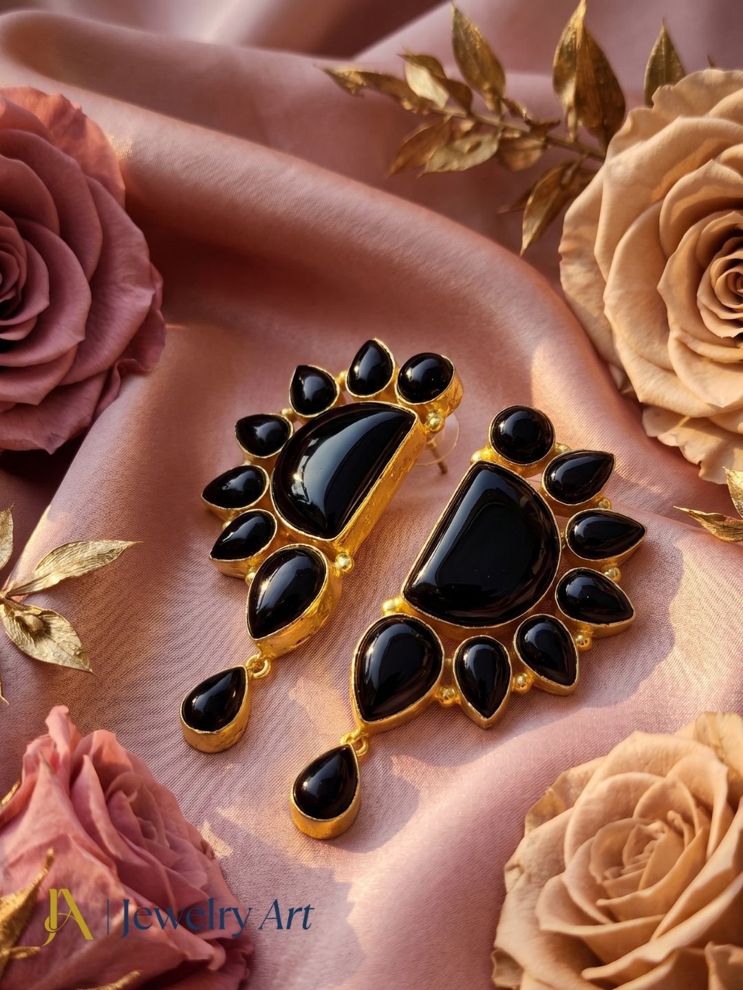 Premium Handcrafted Black Onyx Multi Gemstone Statement Dangle Earrings