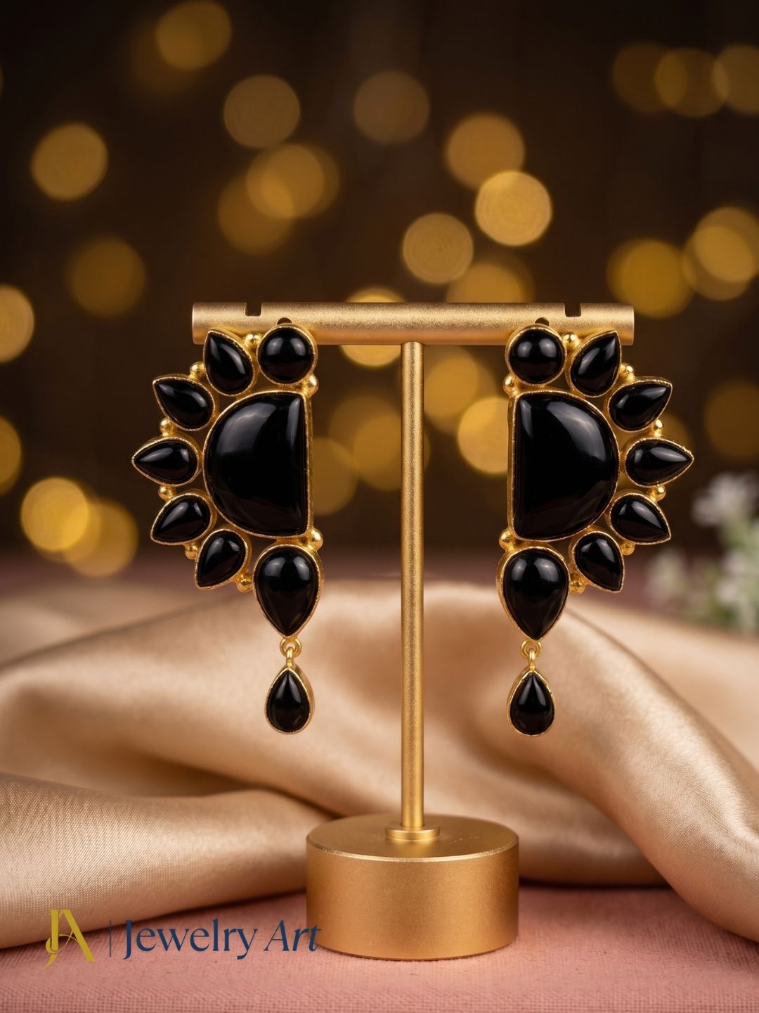 Premium Handcrafted Black Onyx Multi Gemstone Statement Dangle Earrings