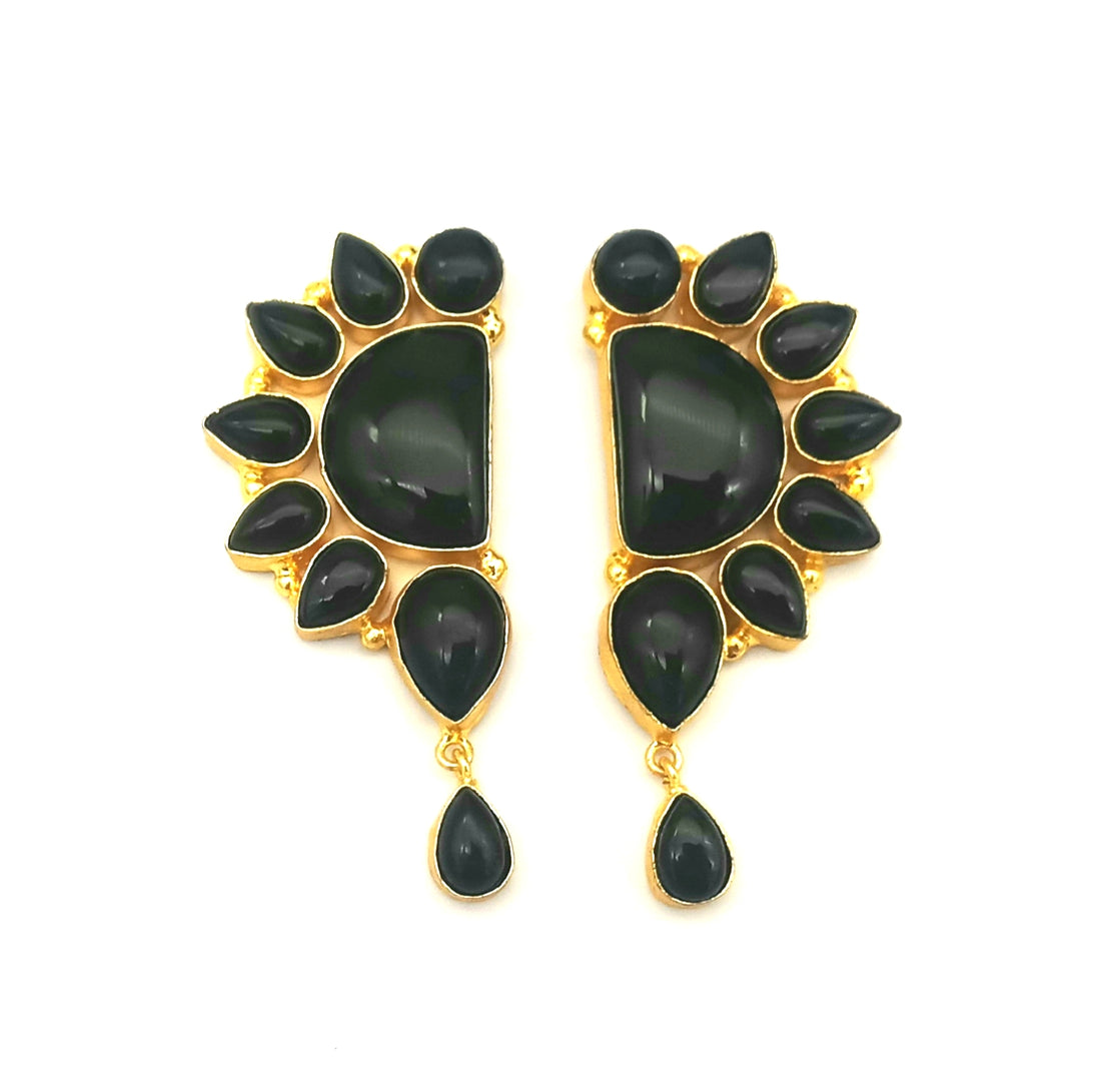 Premium Handcrafted Black Onyx Multi Gemstone Statement Dangle Earrings