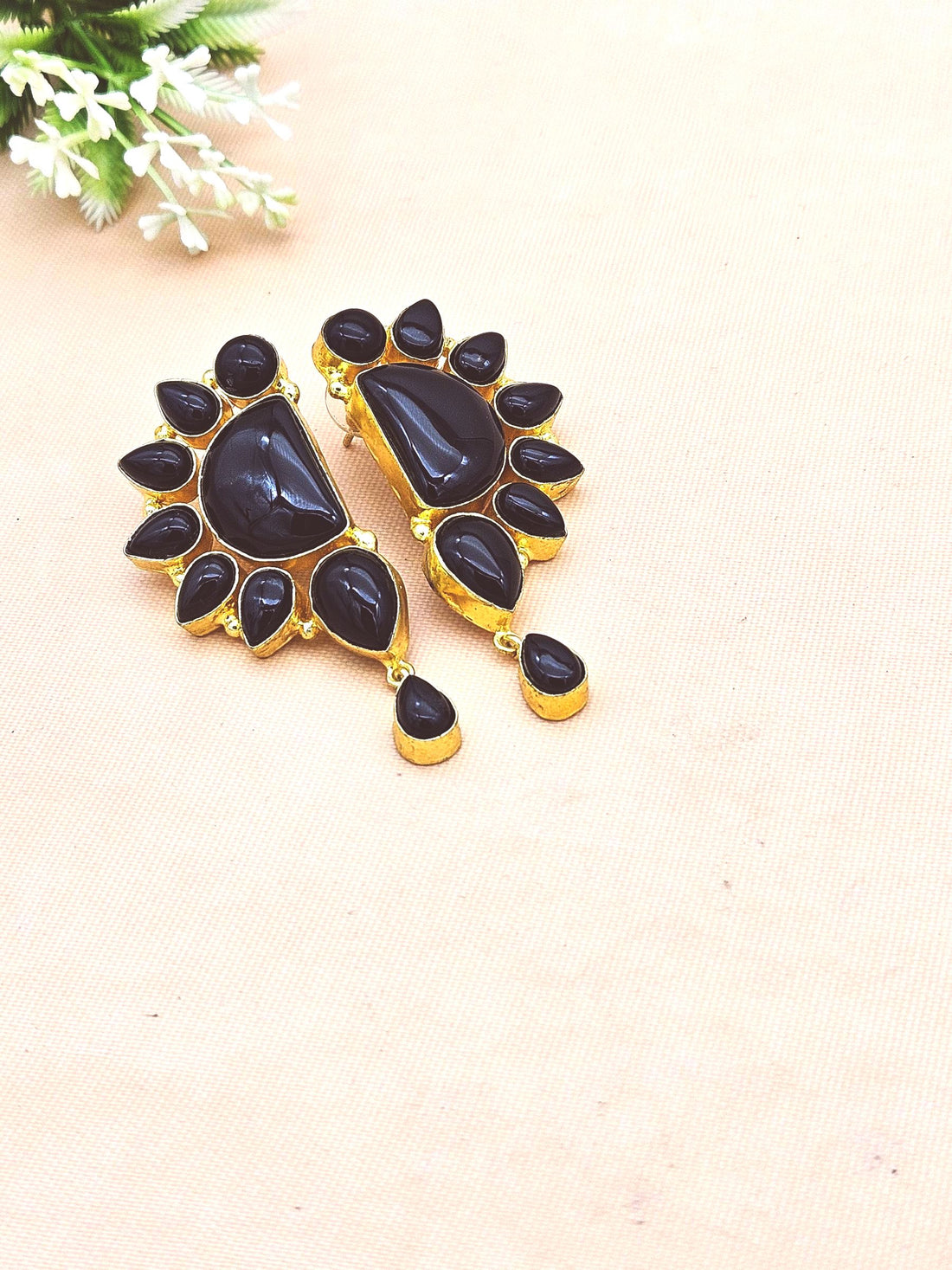 Premium Handcrafted Black Onyx Multi Gemstone Statement Dangle Earrings