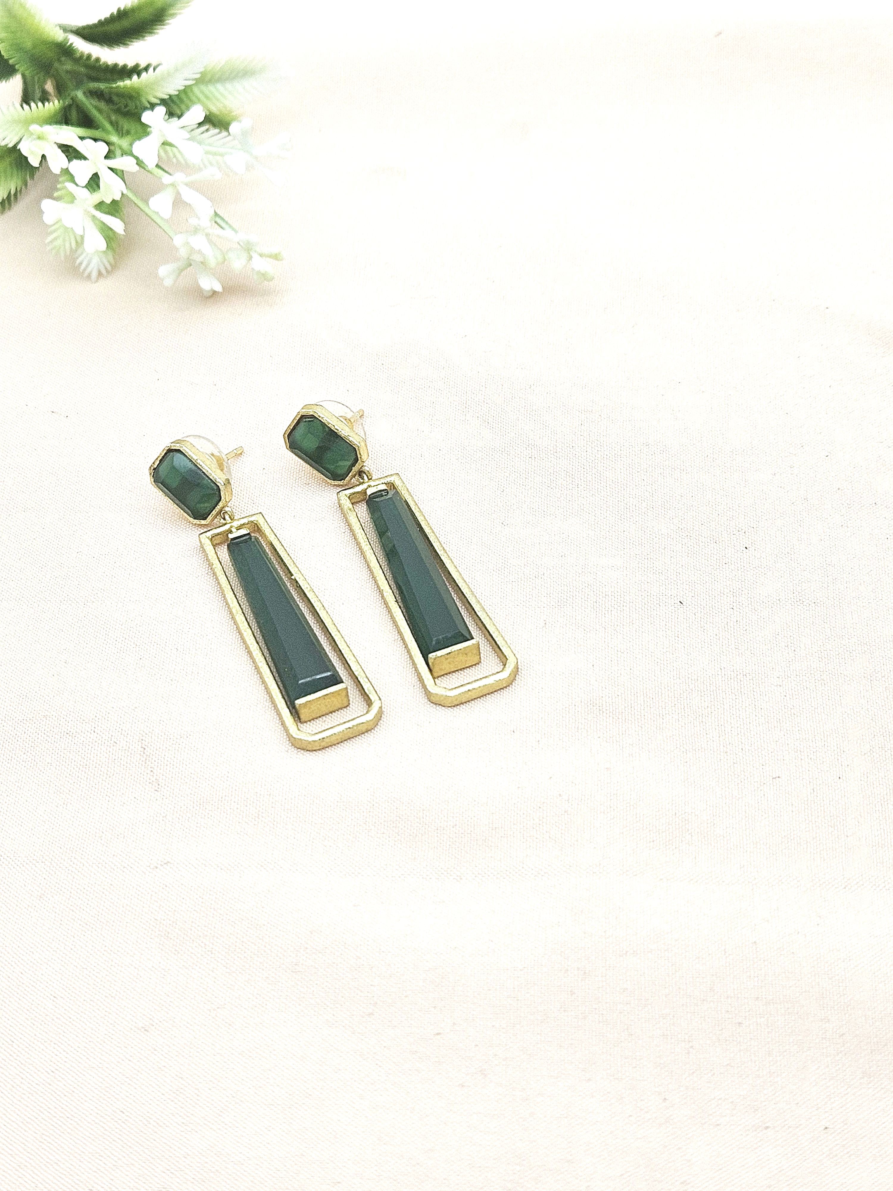 Artisan Gold Plated Semi Precious Gemstone Dangle Earrings | Unique Fashion Jewelry Gift for Her