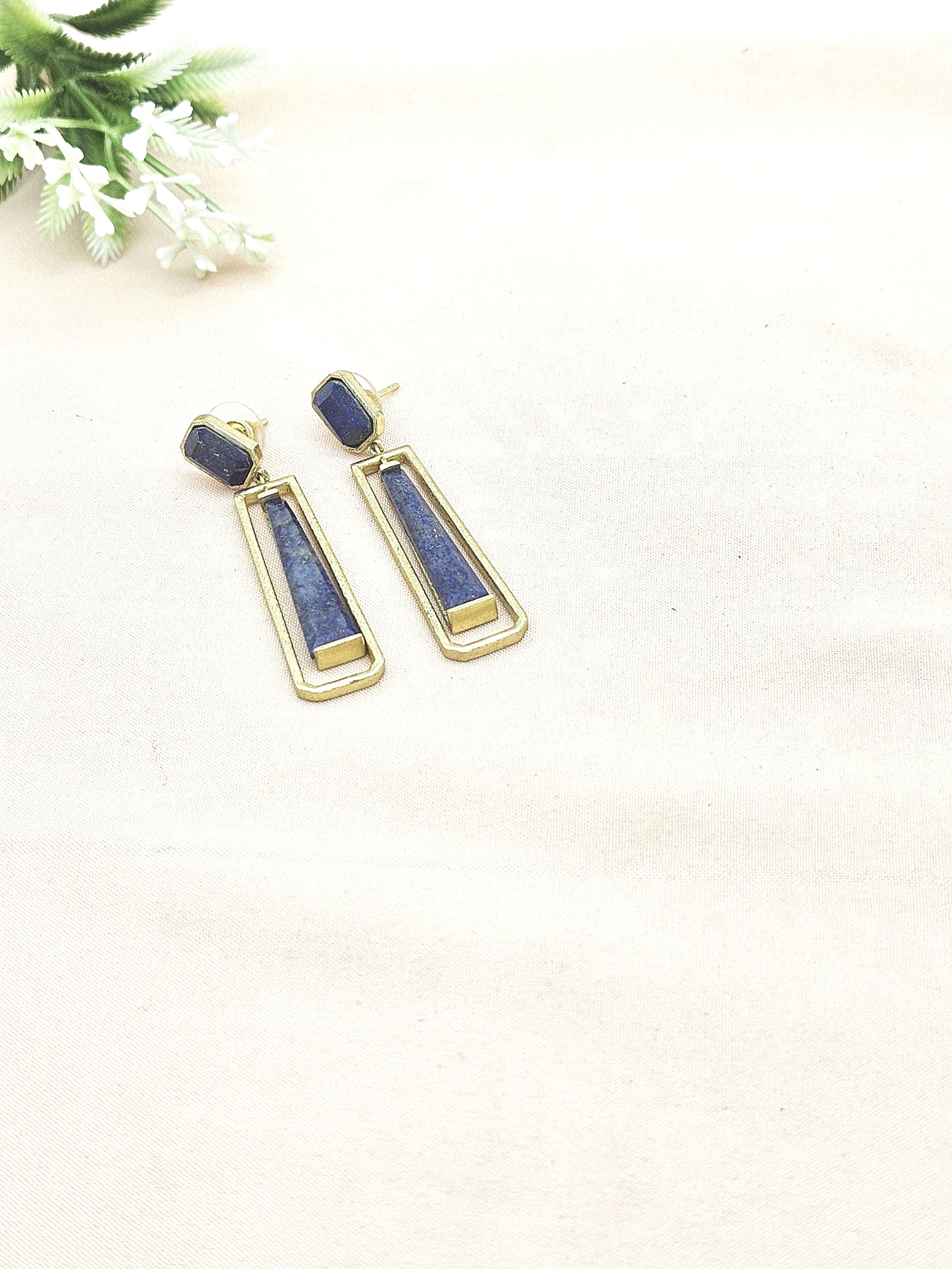 Artisan Gold Plated Semi Precious Gemstone Dangle Earrings | Unique Fashion Jewelry Gift for Her