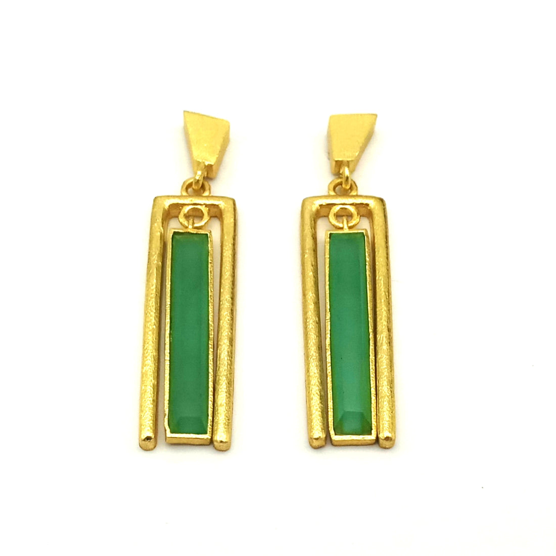 Contemporary Gold Plated Aquamarine Geometric Designer Dangle Earrings