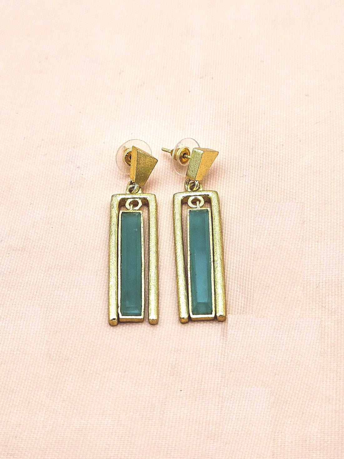 Contemporary Gold Plated Aquamarine Geometric Designer Dangle Earrings
