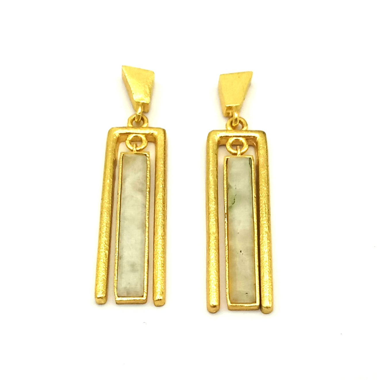 Handcrafted White Rainbow Gemstone Geometric Rectangular Designer Gold Plated Dangle Drop Earrings